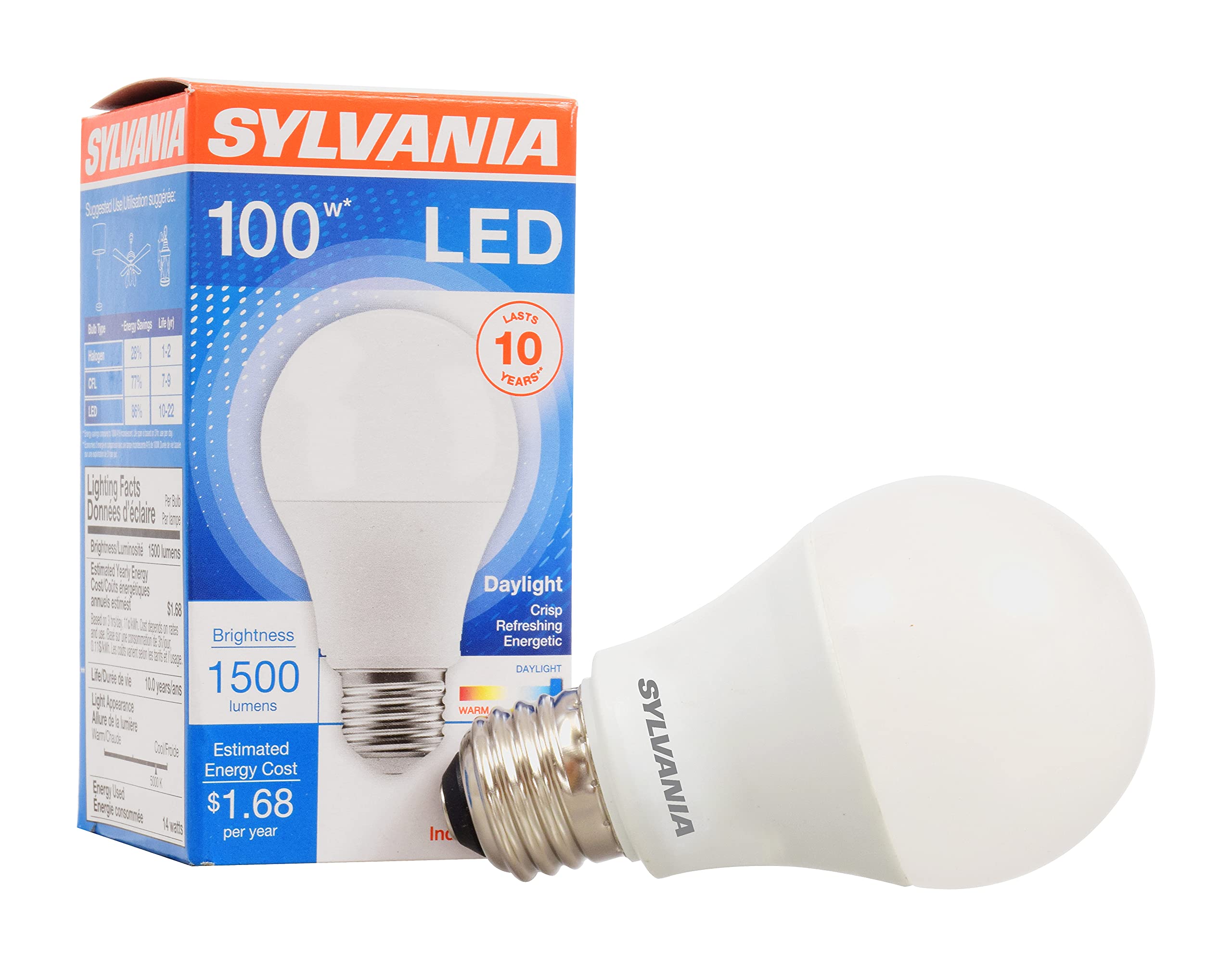 Sylvania Led Light Bulb, 100W Equivalent A19, Efficient 14W, Medium Base, Frosted Finish, 1500 Lumens, Daylight - 1 Pack (79294)