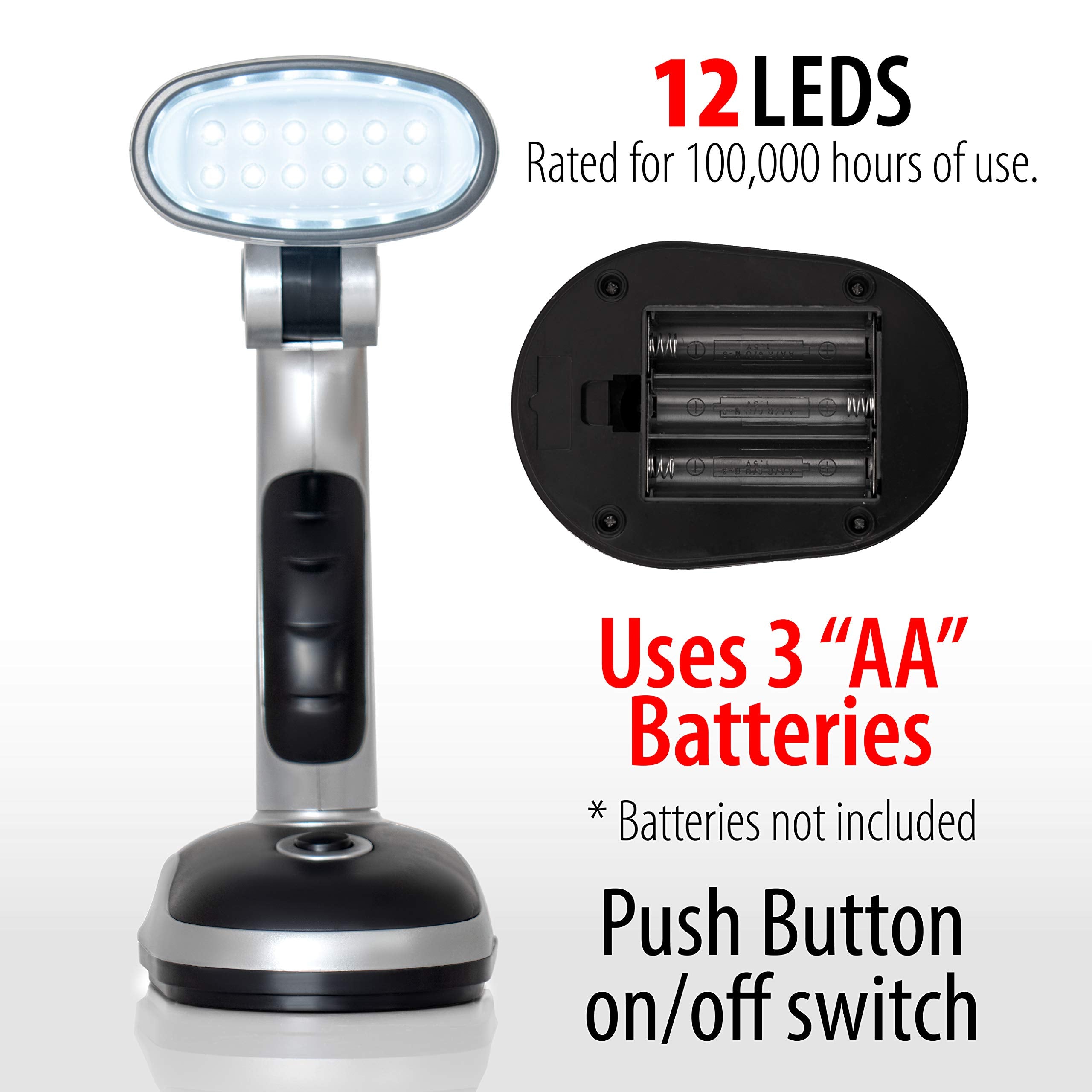 Mitaki-Japan Eldsklt Led Desk Lamp, 12-Bulb Battery-Operated Table Light For Home, Office, Silver/Black