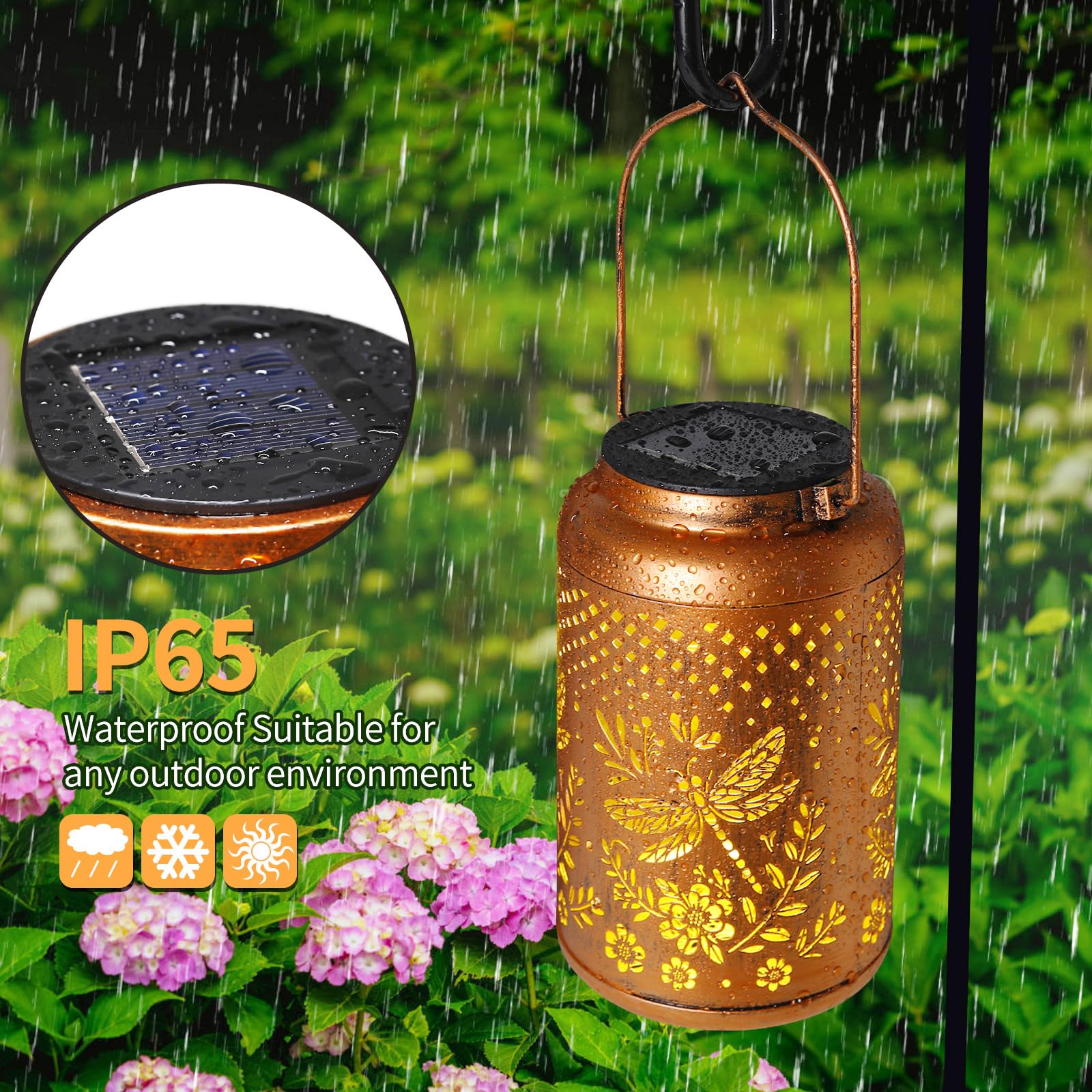 Dragonfly Solar Lanterns Outdoor Waterproof Garden Decor Hanging Solar Lights Birthdays Gifts For Women Mom Grandma Metal Garden Decorative Lights For Yard, Backyard, Patio, Porch