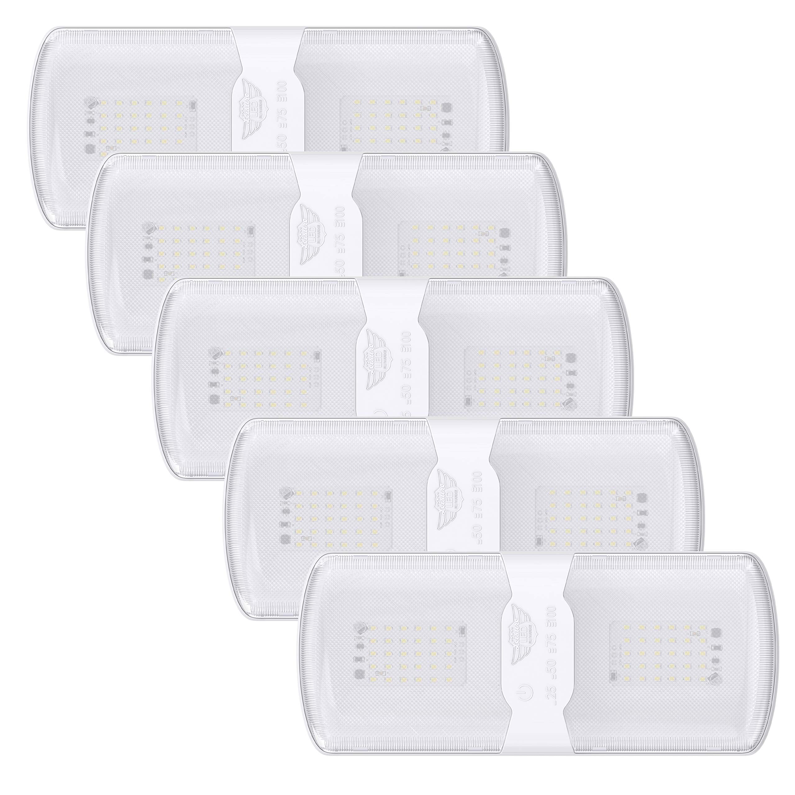 Leisure Led 5-Pack Rv Led Ceiling Double Dome Light Fixture With Built In Dimmer Interior Lighting For Car/Rv/Trailer/Camper/Boat 12V Natural White 4000-4500K 620 Lumen (5-Pack)