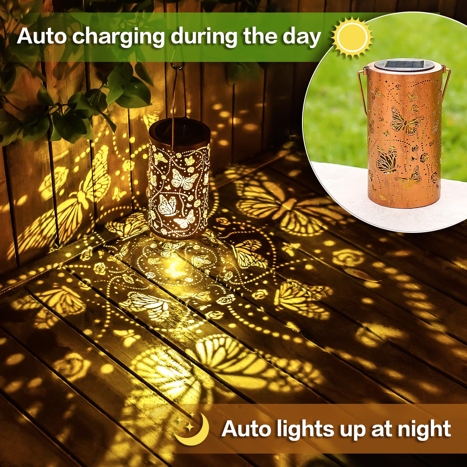 Butterfly Solar Lanterns Outdoor Waterproof Hanging Solar Lights Butterfly Gifts For Women Men Metal Decorative Led Butterfly Lanterns For Garden Decor,Yard,Patio,Lawn,Tabletop,Pathway,Landscape