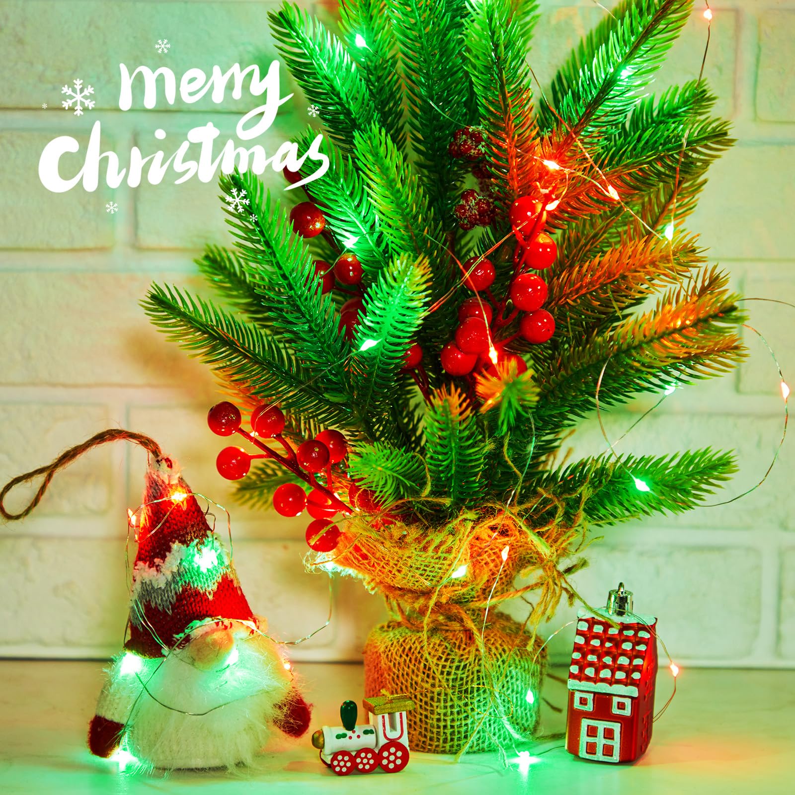 5 Pack Fairy Lights Battery Operated, 7 Feet 20 Led String Lights With Timer, Waterproof Firefly Lights On Silver Wire For Home Party Wedding Christmas Decorations, 6 Hours On/18 Hours Off, Red Green