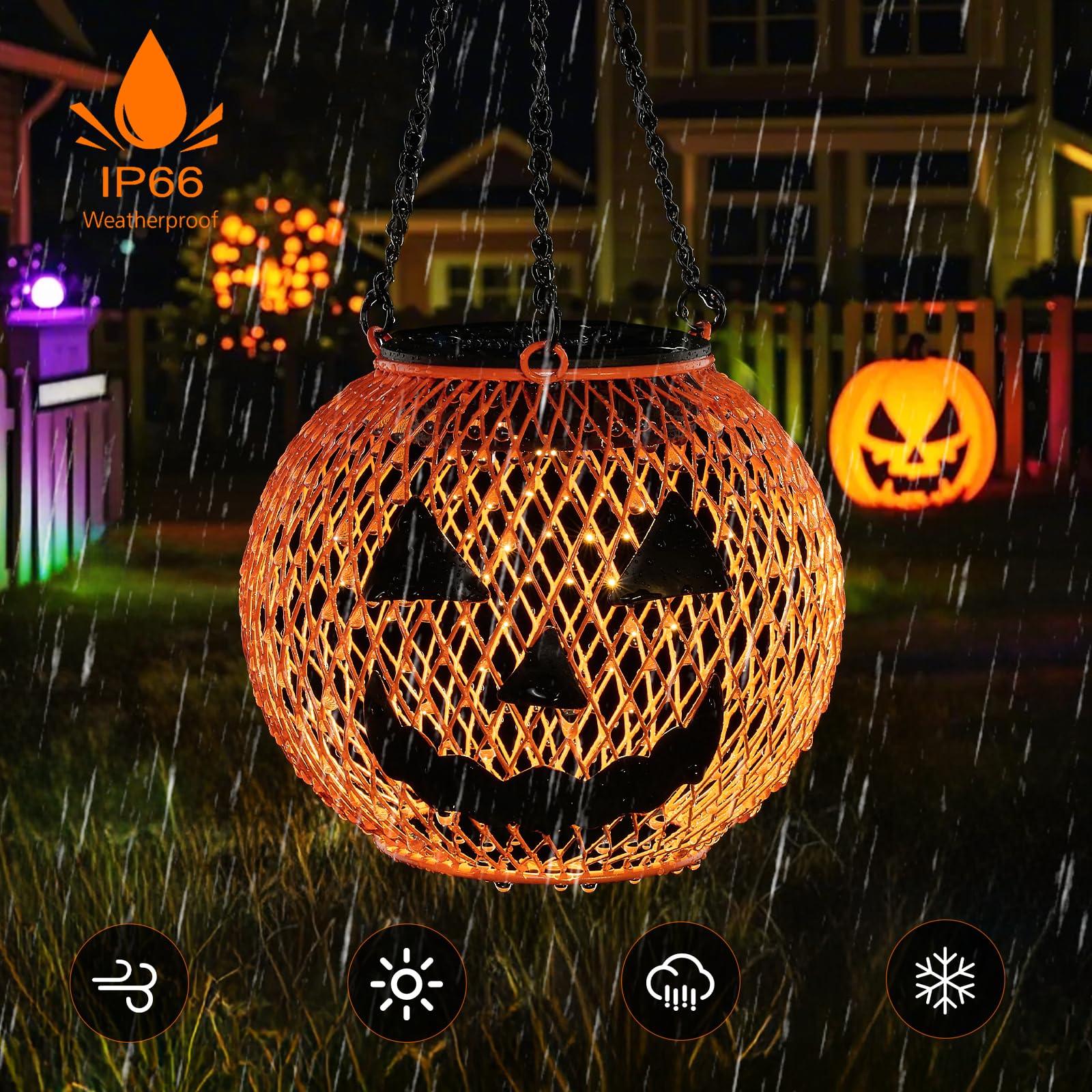 Chatool Solar Pumpkin Lights - Outdoor Halloween Decorations, Iron, Orange, Model HPL1