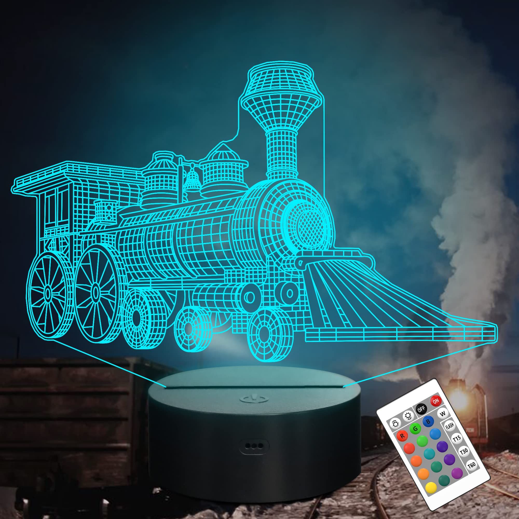 Attivolife Train 3D Gifts Lamp, Hologram Night Light, 16 Color Changing, Remote Control, Model FS-KF2107