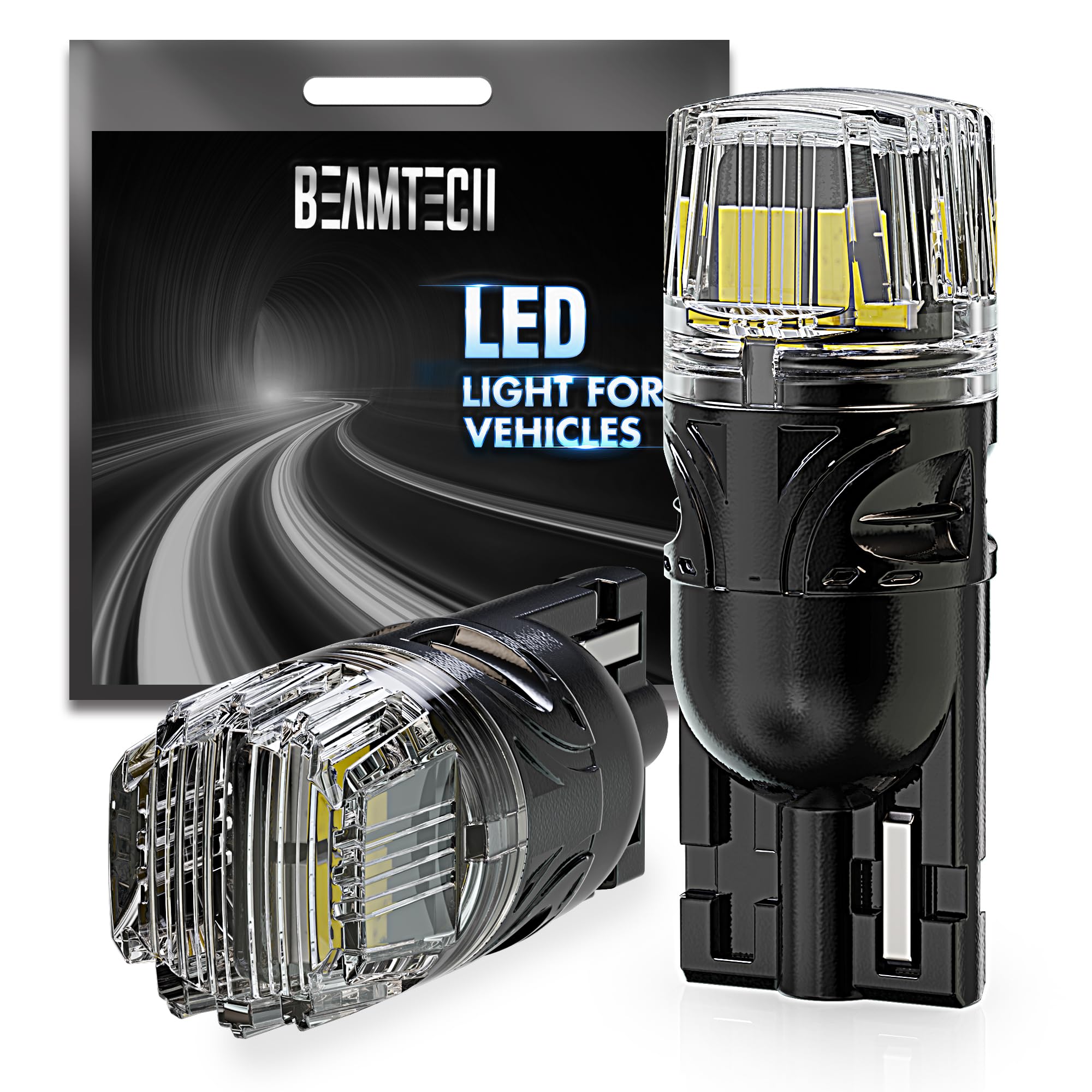 BEAMTECH 194 LED Bulbs, 6500K White, T10 168 W5W, Interior License Plate Dome Map Lights, Pack of 2