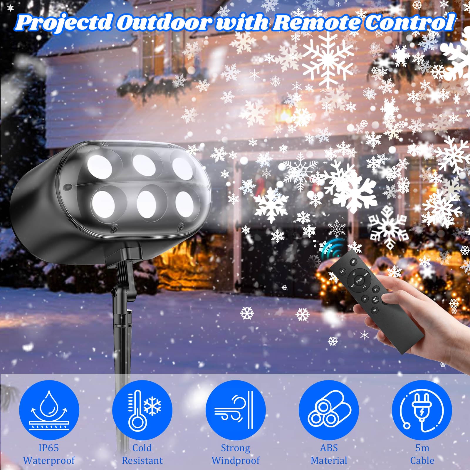 2024 Upgrade Outdoor & Indoor Adjustable Christmas Snowflake Projector - Vivid Falling Led Snowflake Lights - Waterproof 6 Bigge