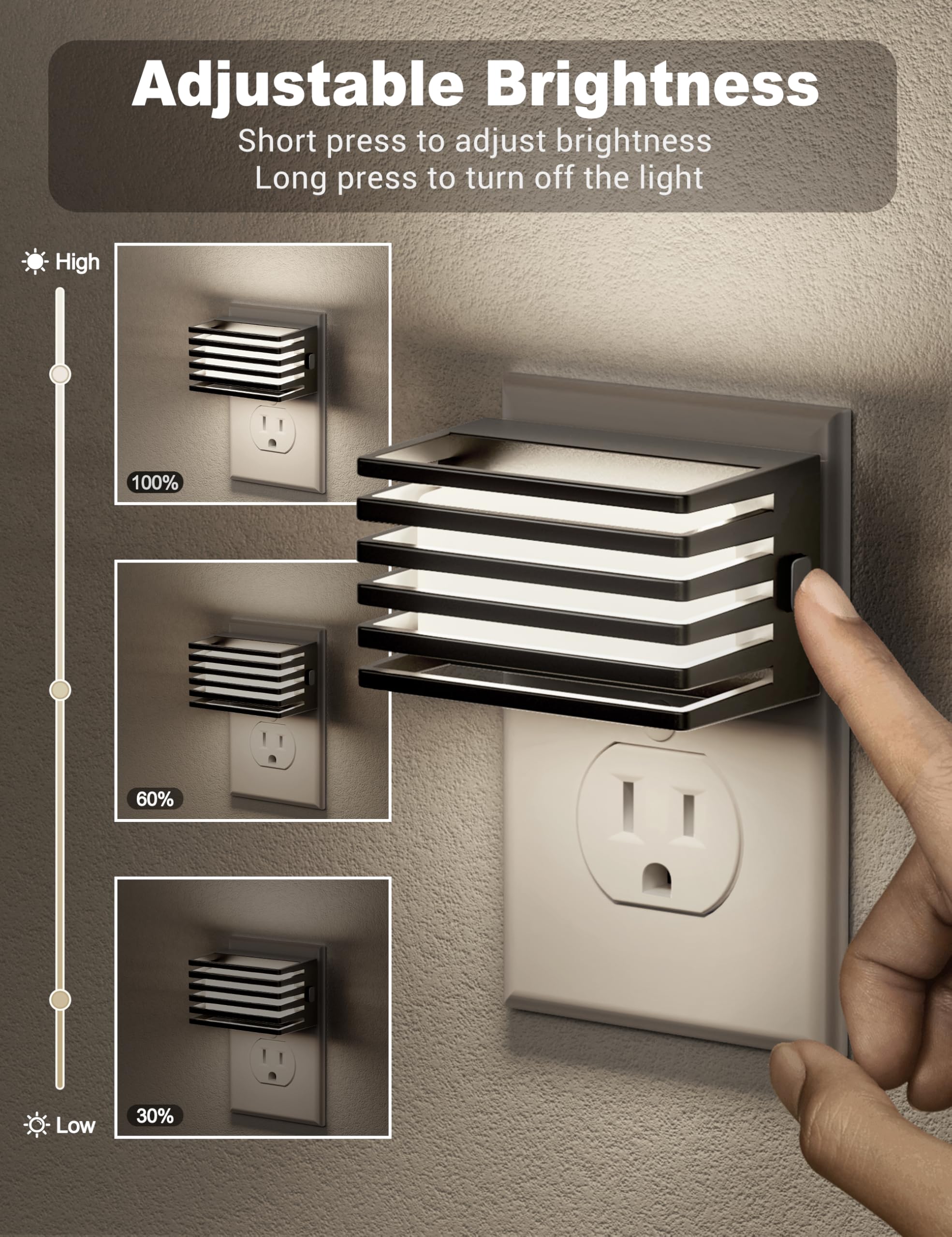 JandCase LED Night Light, Dimmable with Dusk to Dawn Sensor, 2 Pack, 5000K Daylight White, White - Black Shade, Model C-GY14003US