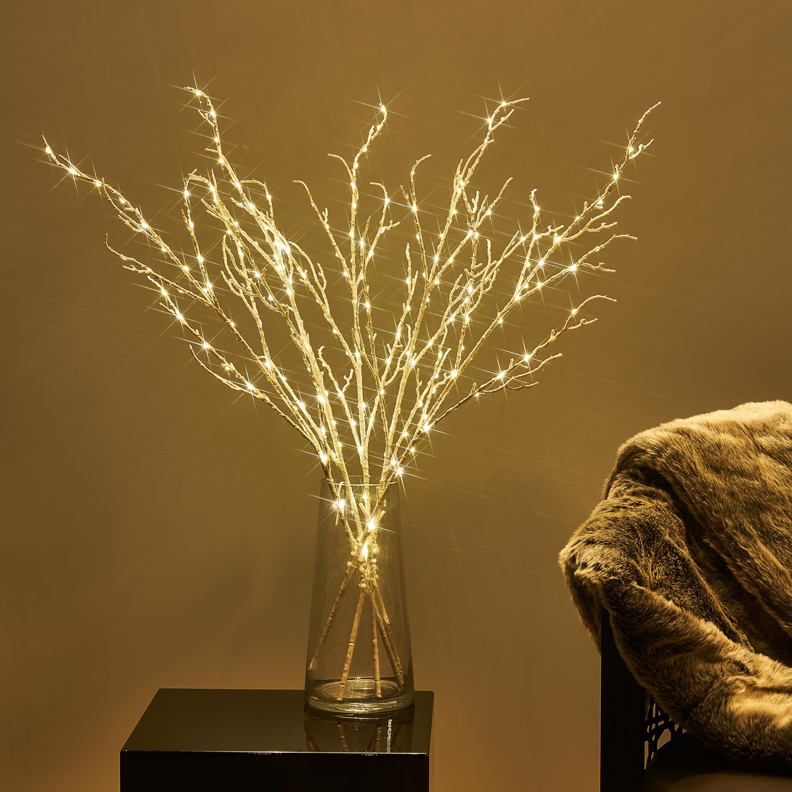 BAOLITVINE Lighted White Twig Branches 32IN 200 Warm White Fairy Lights, Lighted Willow Branches Plug in with Timer, Dimmer for