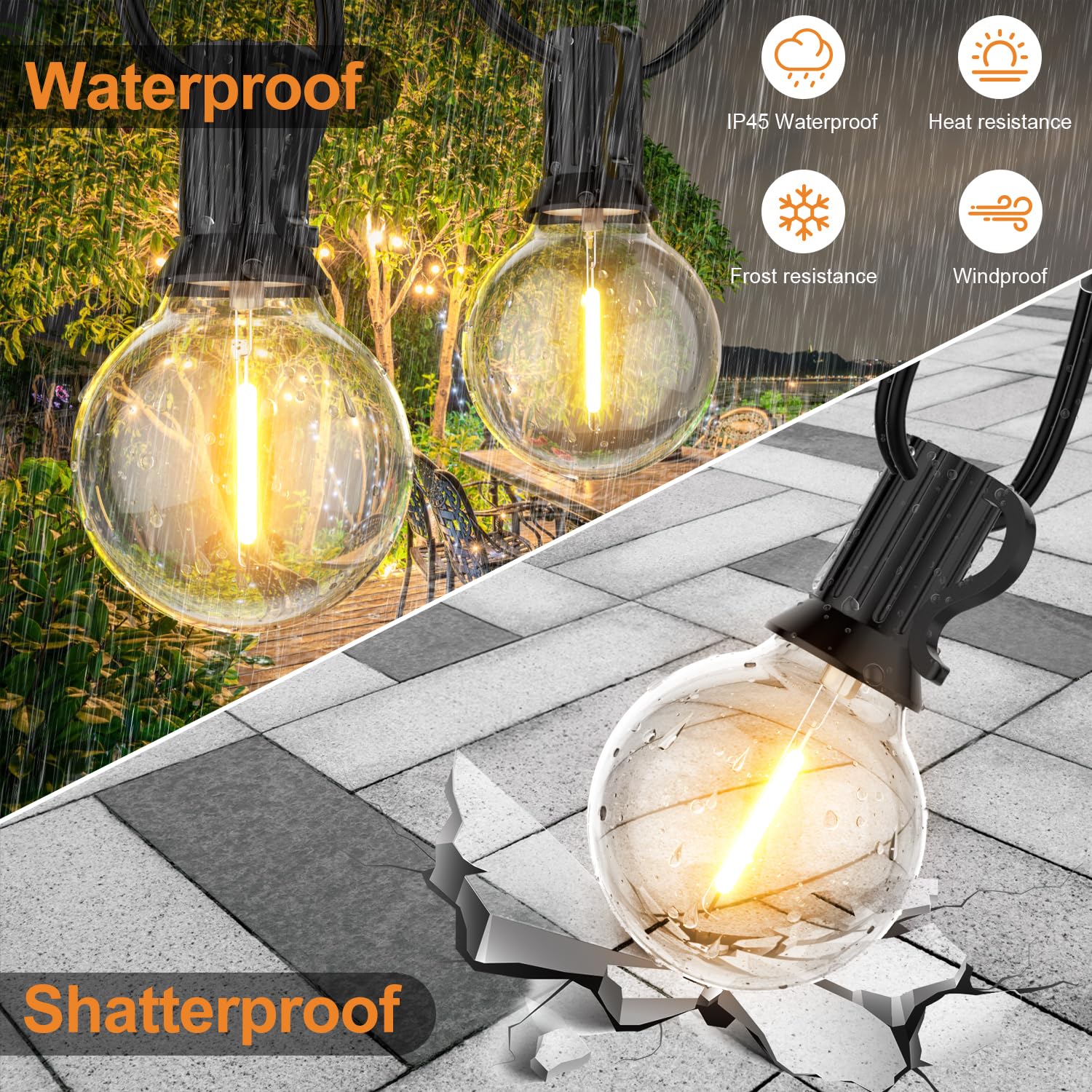 Gpatio 150Ft Outdoor String Lights, Waterproof Patio Lights With 77 Dimmable Hanging Lights Globe G40 Bulbs, 2700K Shatterproof