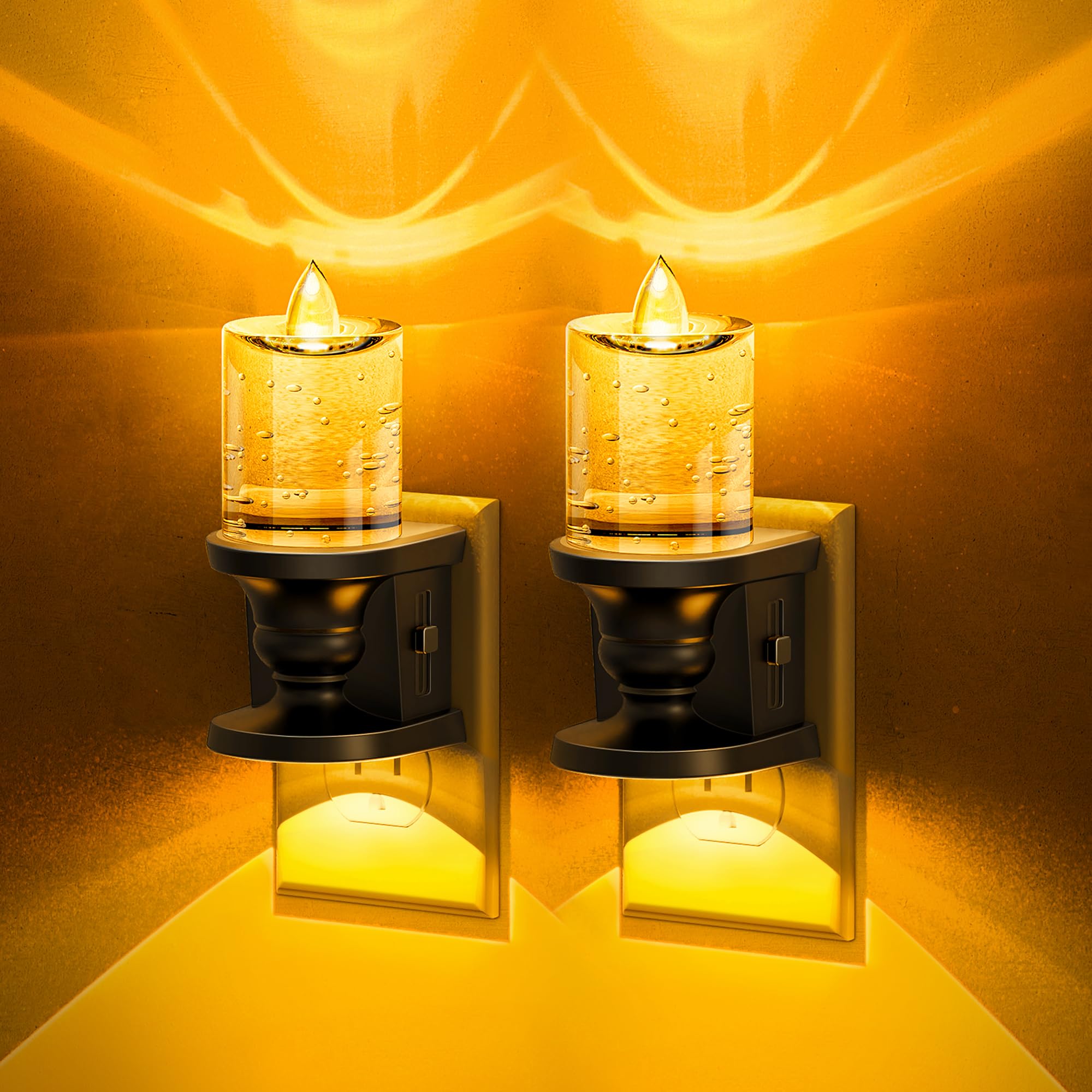 L LOHAS LED Flameless Candle Night Light, 2 Pack Amber Night Lights Plug into Wall, 0-100LM Dimmable Nightlight, LED Candle Nigh