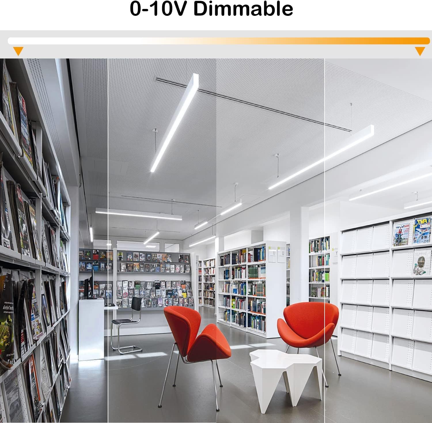 Hykolity 8Ft Linkable Led Linear Light  80W 9200Lm 3000K/4000K/5000K Cct Selectable  0-10V Dimmable Architectural Led Suspension Office Lighting Fixture For Market  Garage  Etl 4 Pack - Silver