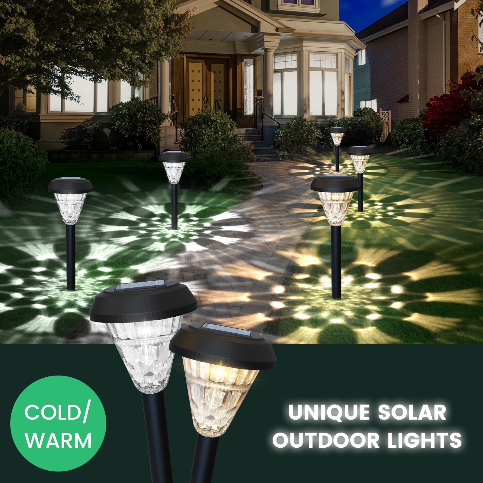 Pearlstar 8 Pack Solar Pathway Lights Outdoor, Waterproof Auto On/Off Solar Outside Lights For Yard, Garden, Path, Walkway, Driveway And Lawn