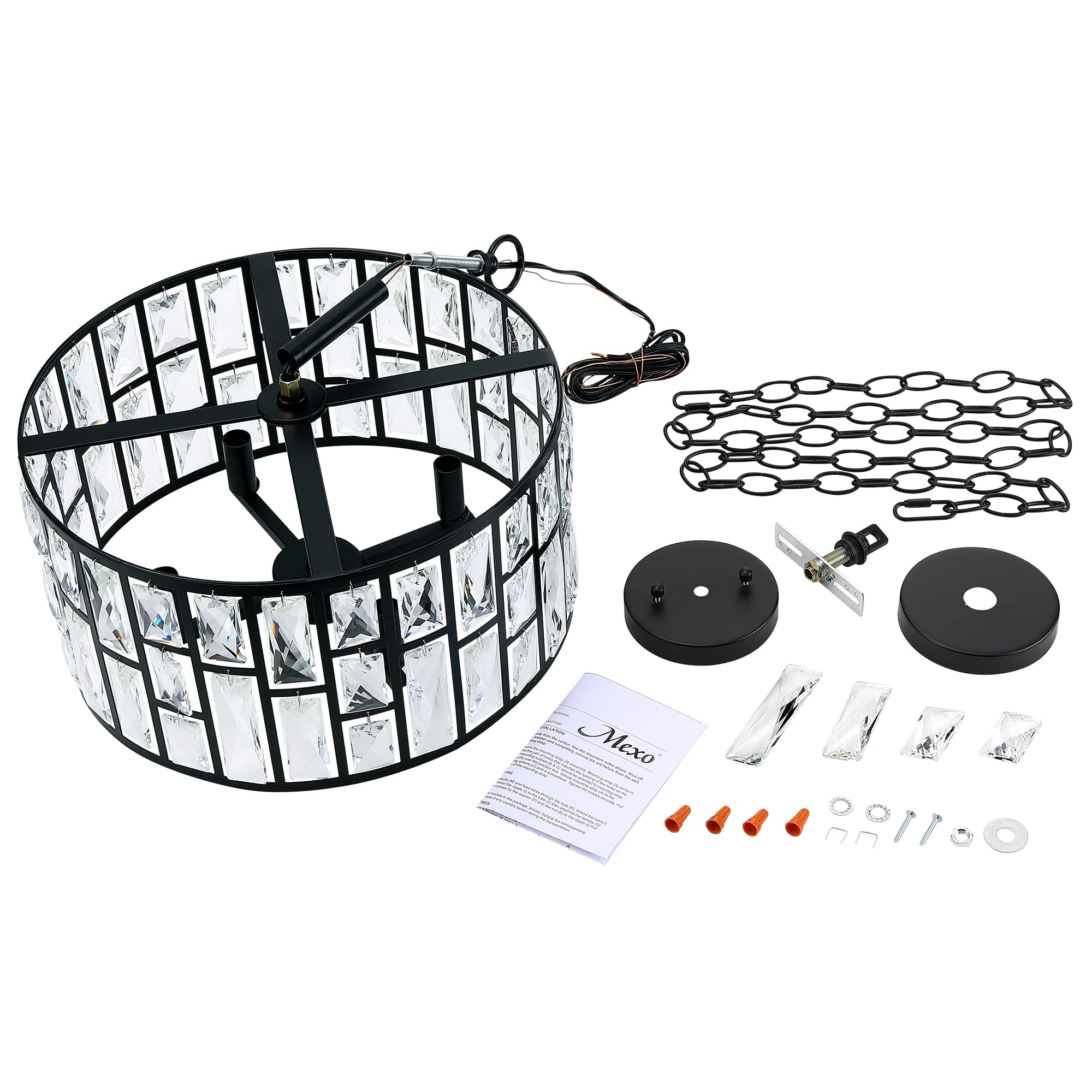 Mexo Farmhouse Black 4-Light Crystal Chandelier & Pendant Lighting For Kitchen & Dining Room