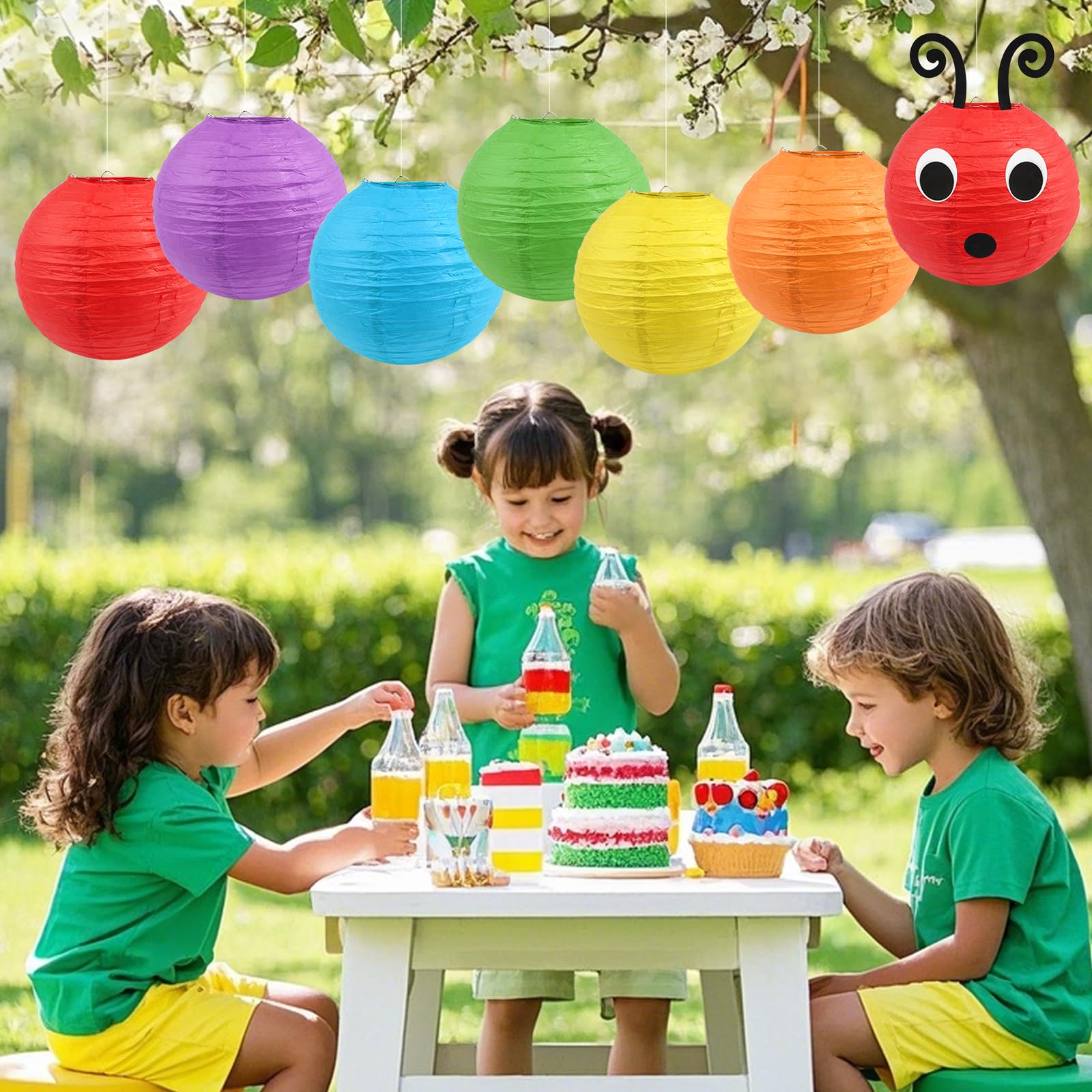 Songjum 7PCS Paper Lanterns - 10in Mix Color Caterpillar Design for School & Party Decor
