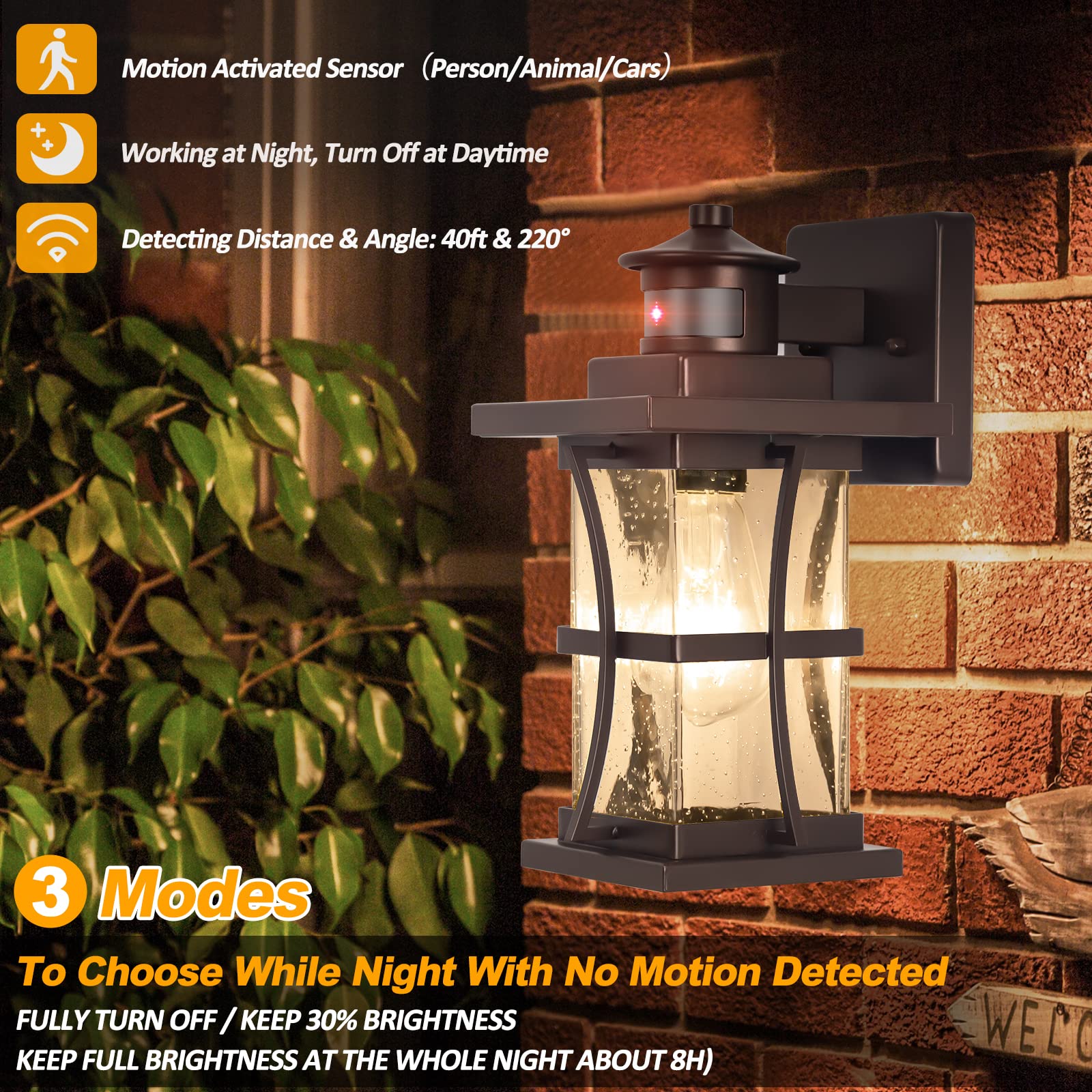 Motion Sensor Outdoor Lights - Oil Rubbed Bronze Dusk To Dawn Outdoor Lighting, Advanced Exterior Light Fixtures Wall Sconce, Waterproof Porch Light Wall Mount For Front Garage, Entryway Anti-Rust