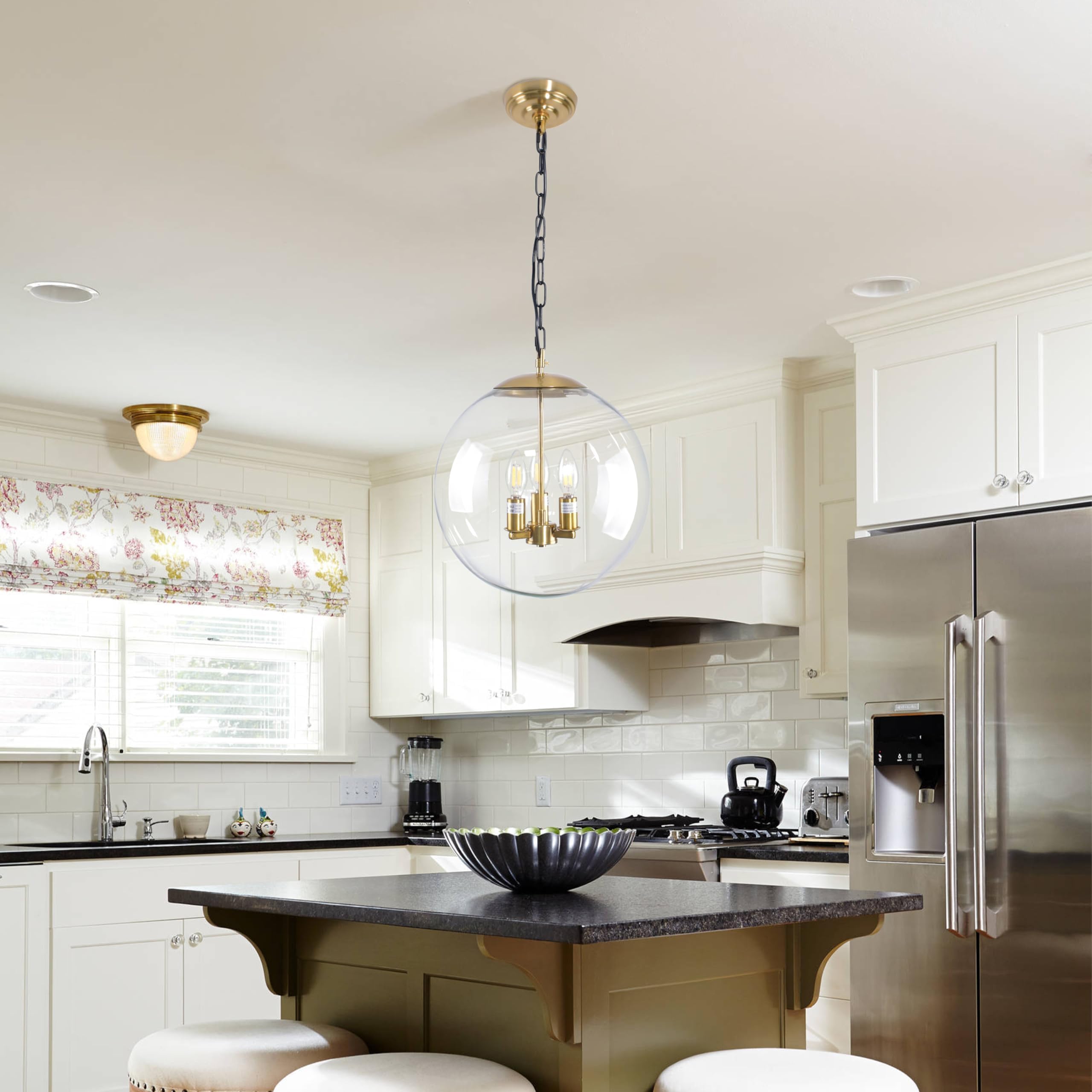 Koko&Yukina 13.7&quot; Gold Globe Pendant Light, Clear Glass Mid Century Fixture For Dining Room & Kitchen