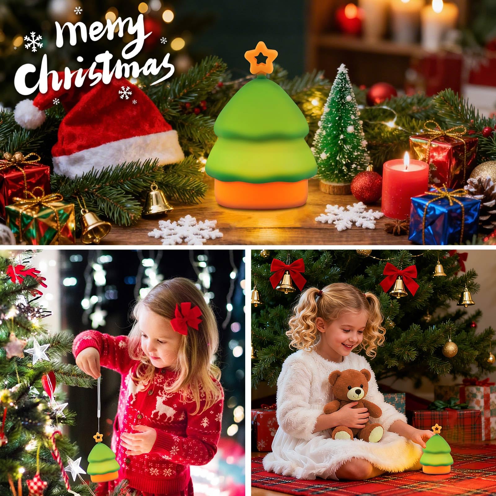 Gefaxi Squishy Christmas Tree Night Light With Rgb Modes Dimmable Nursery Breastfeeding Nightlight Hangable Cute Christmas Lamp Novelty Rechargeable Silicone Touch Bedside Lamp For Bedroom Dorm Decor