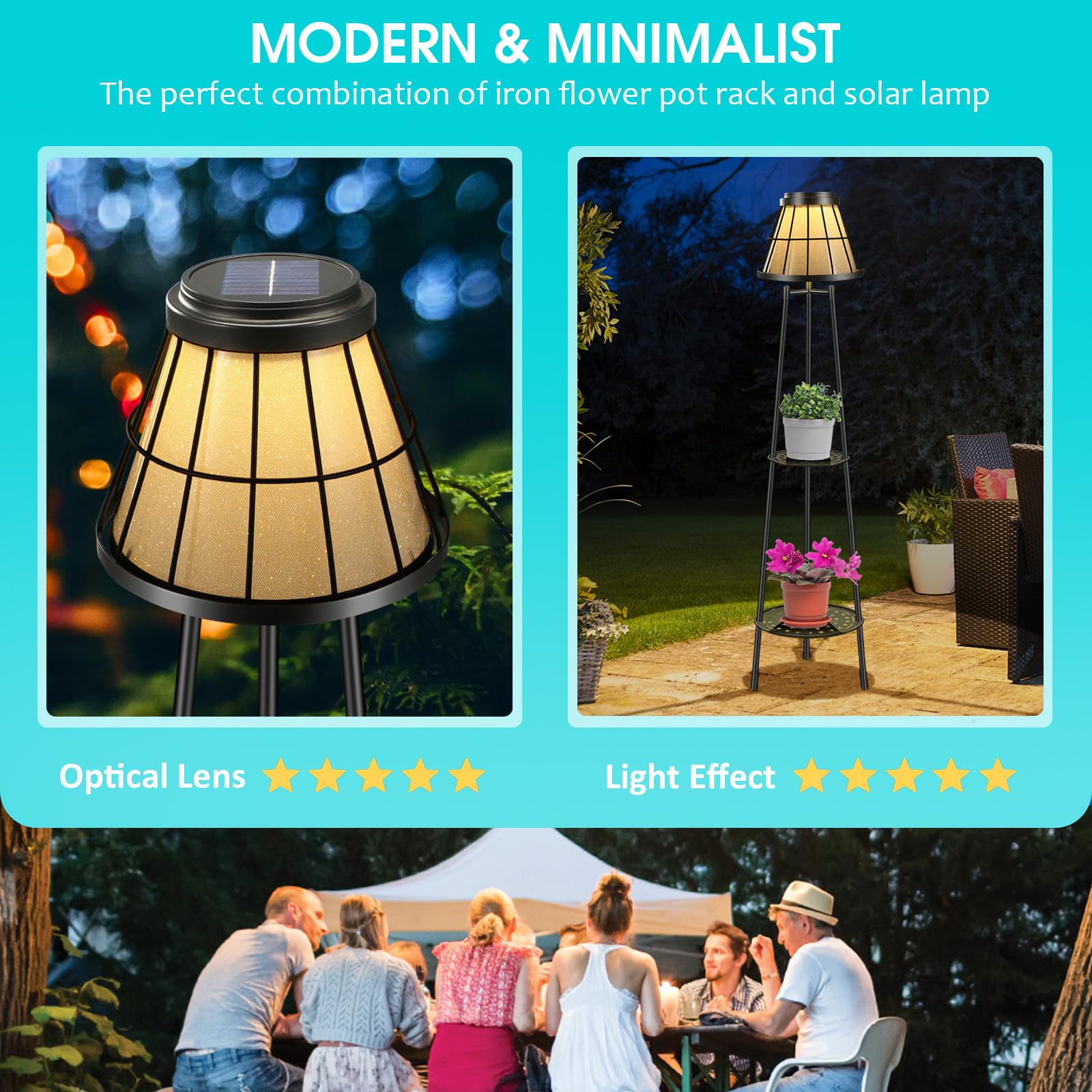 2 Pack Solar Lights Outdoor With Plant Stands, Solar Floor Lamp Metal Tripod Patio Lights For Garden Yard Pathway Driveway Front