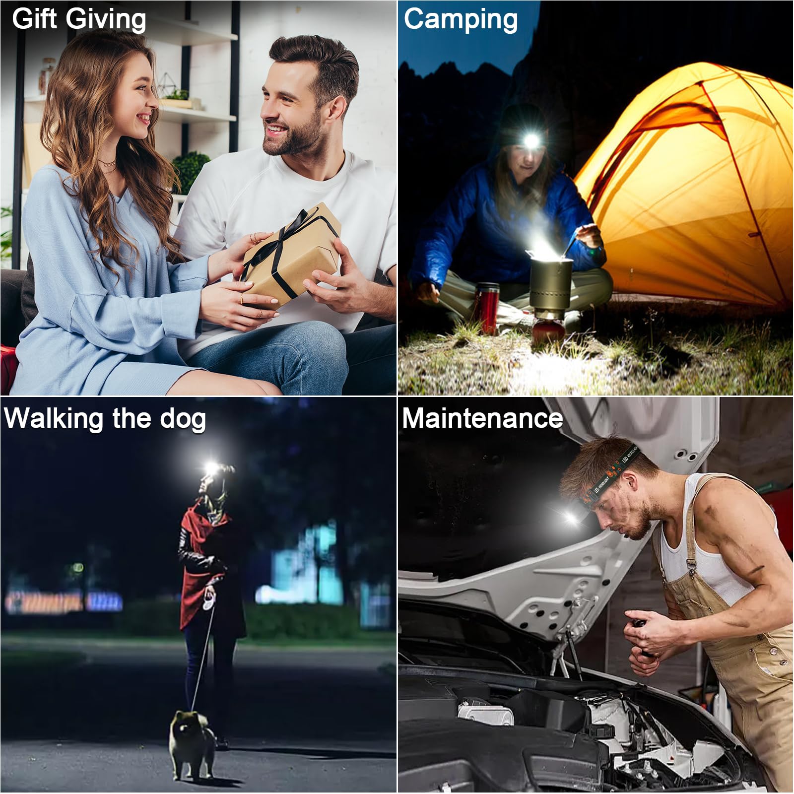 Rechargeable Headlamp Flashlight  8 Led 2500Lm Ultra-Light Bright Headlight With Motion Sensor  Waterproof Lightweight Head Lamp For mature-themed Kid  2-Pack Headlamps For Outdoor Camping Running Fishing