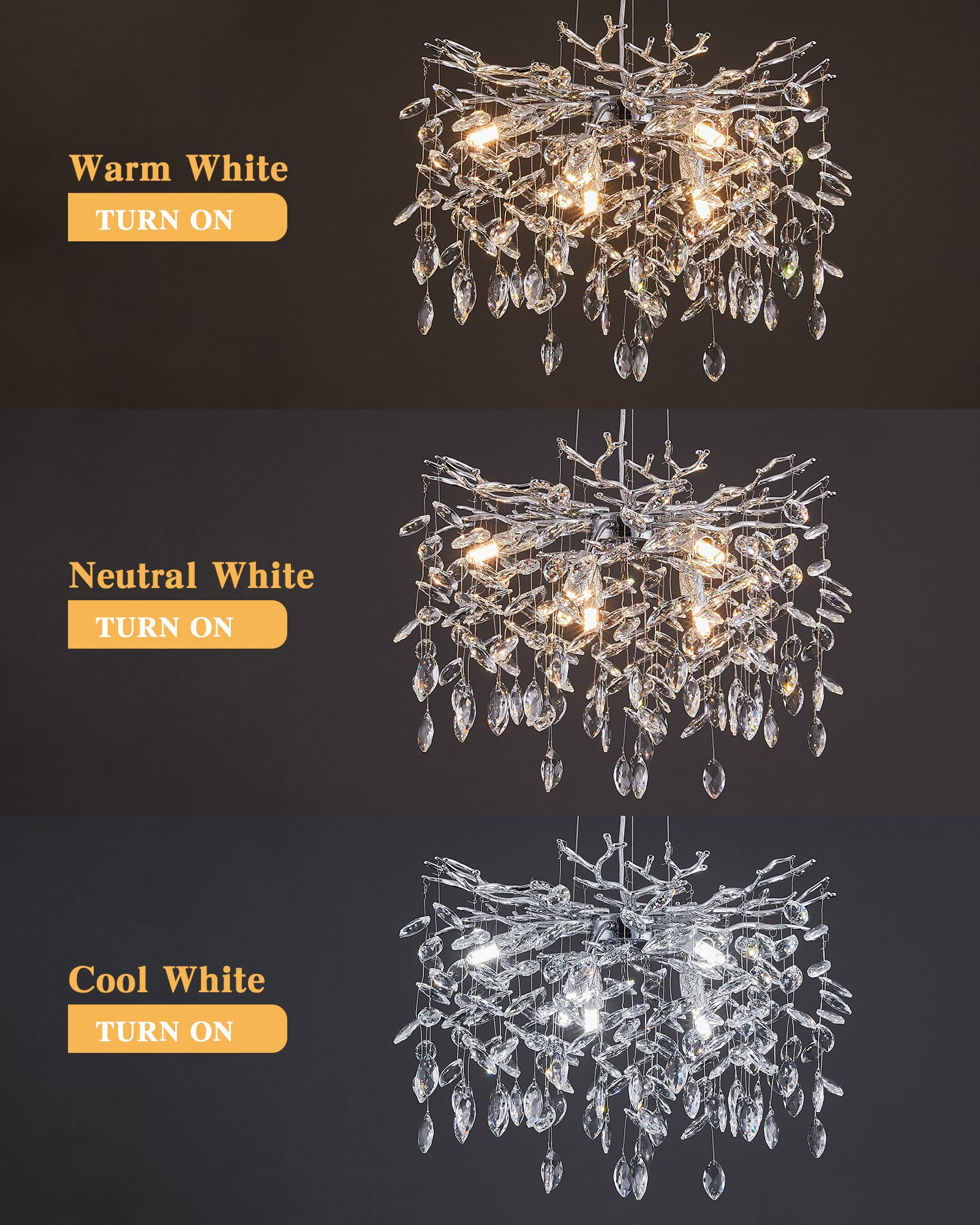 Modern Tree Branch Crystal Chandelier Luxury Silver Crystal Pendant Lighting 18'' Contemporary 6-Light Chandeliers For Dining Ro