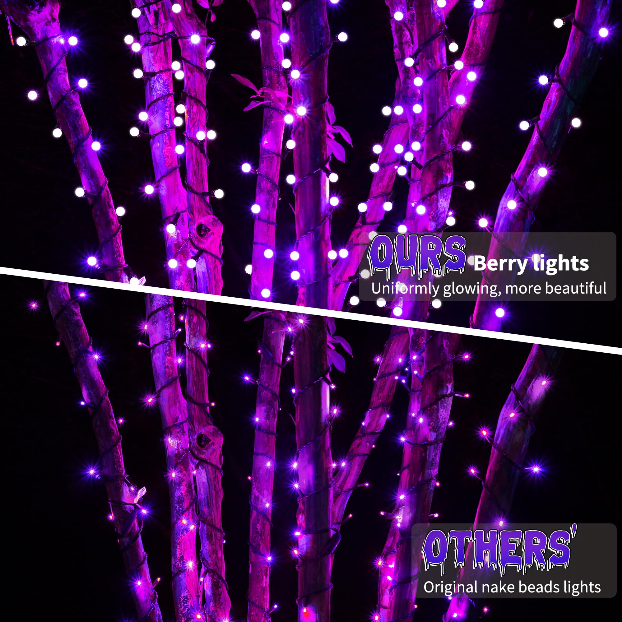 Brizled Purple Halloween Lights, 200 LED String Lights, 66ft, 8 Modes, Timer, Outdoor/Indoor, Model FT4-200PCL-30