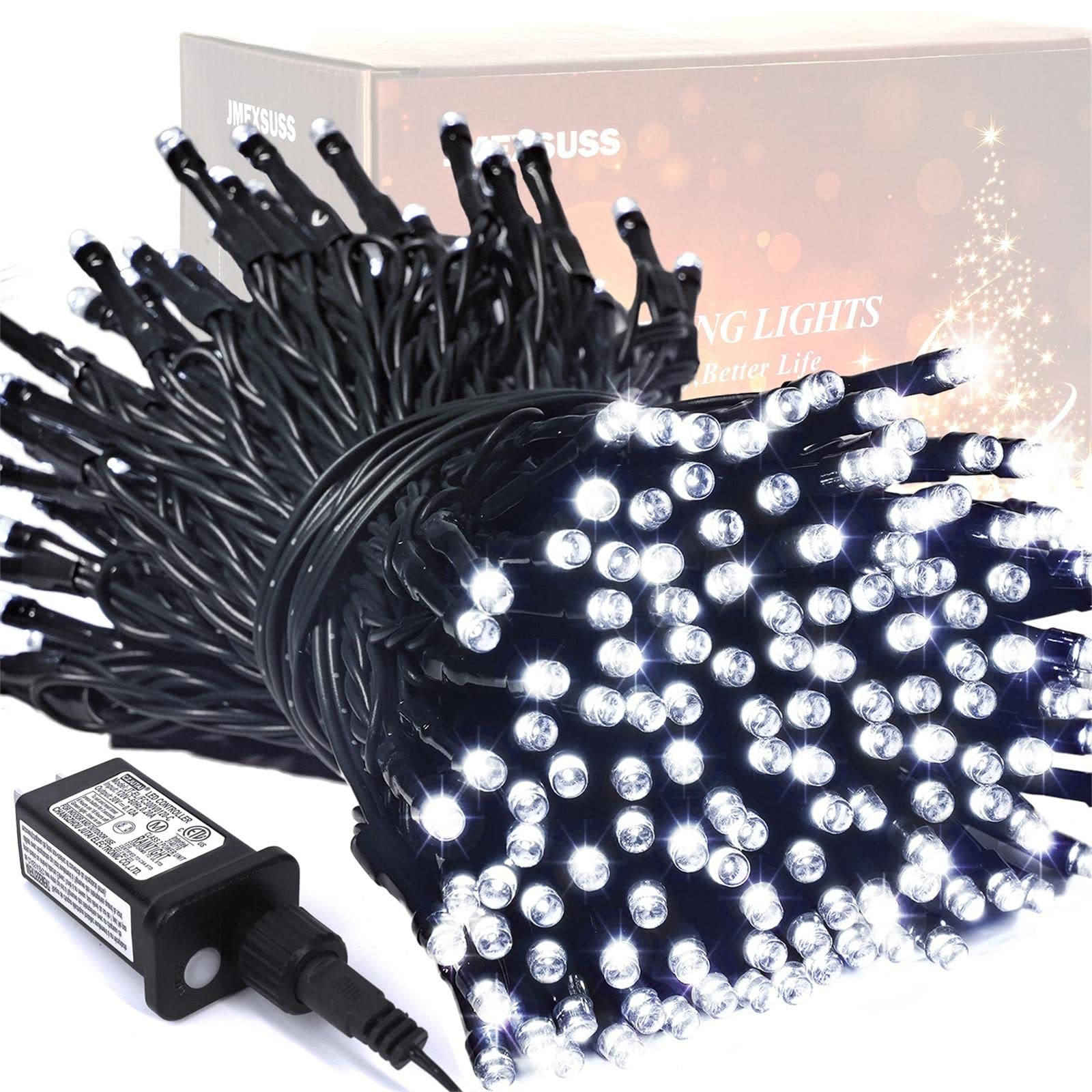 JMEXSUSS 200 LED Christmas Lights Outdoor, 66ft Waterproof Twinkle String Lights, Green Wire, White, Model EXS-S-0200