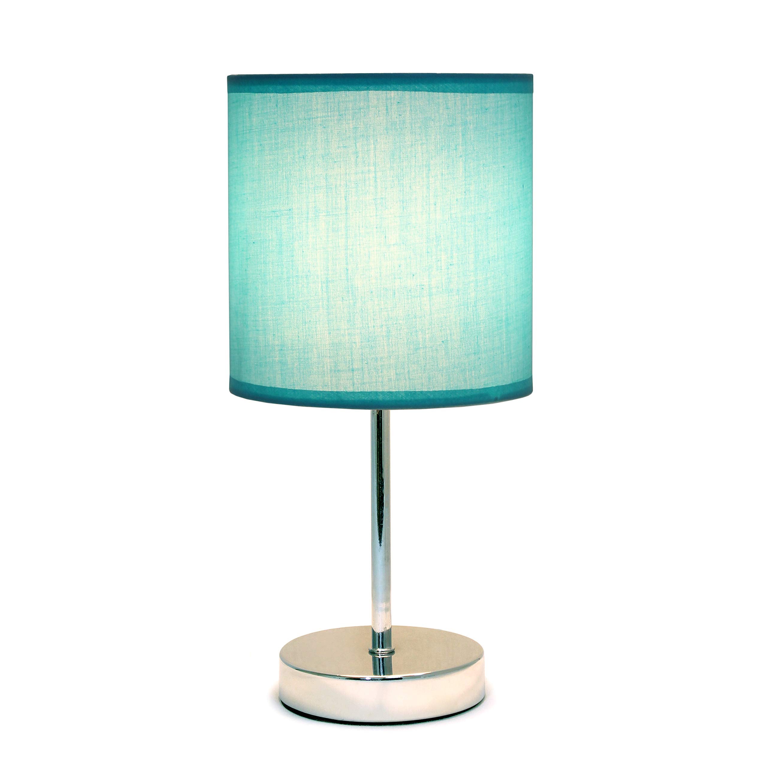Simple Designs Lt2007-Blu Chrome Mini Basic Table Lamp With Fabric Shade, Blue Turquoise