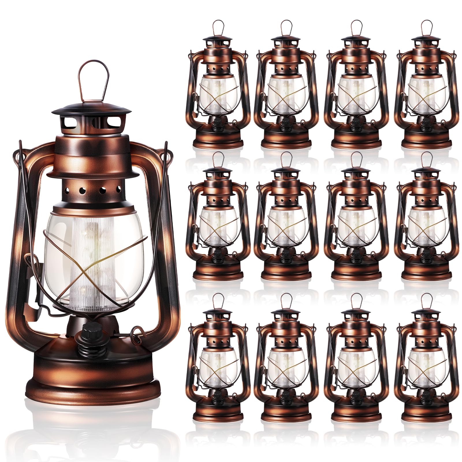 Hortsun 8&quot; Vintage Led Hurricane Lantern - 12 Warm Leds, Dimmer, Battery Operated, Bronze