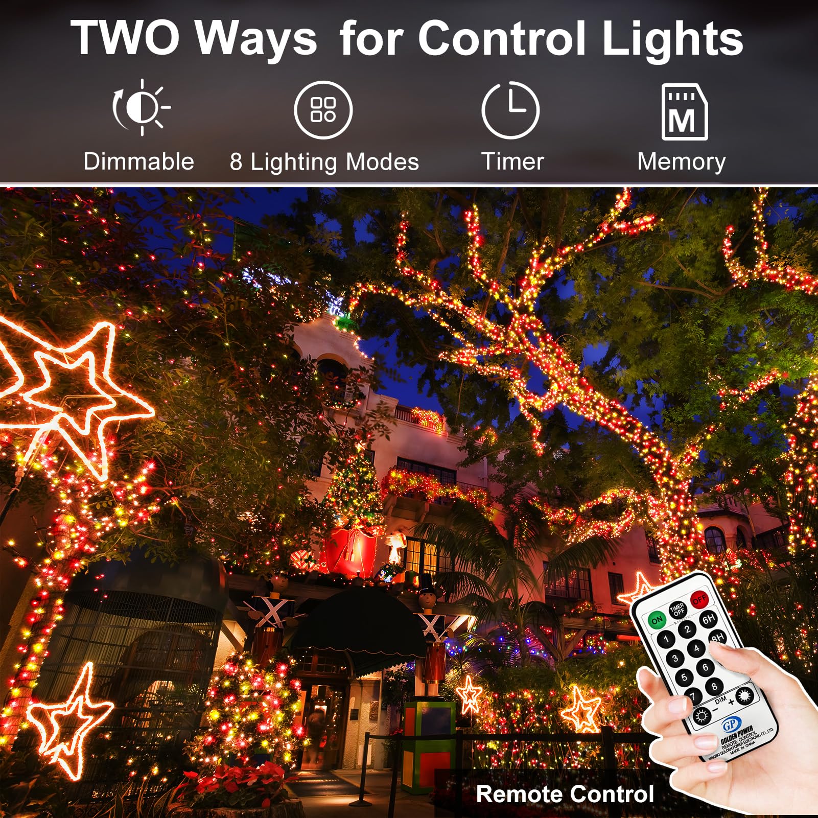Knonew 403Ft 1000 Led String Lights Outdoor Christmas Lights 8 Modes & Timer Fairy Light Plug In Waterproof Led String Lights For Xmas Yard Tree Wedding Decorations (Red And Warm White)