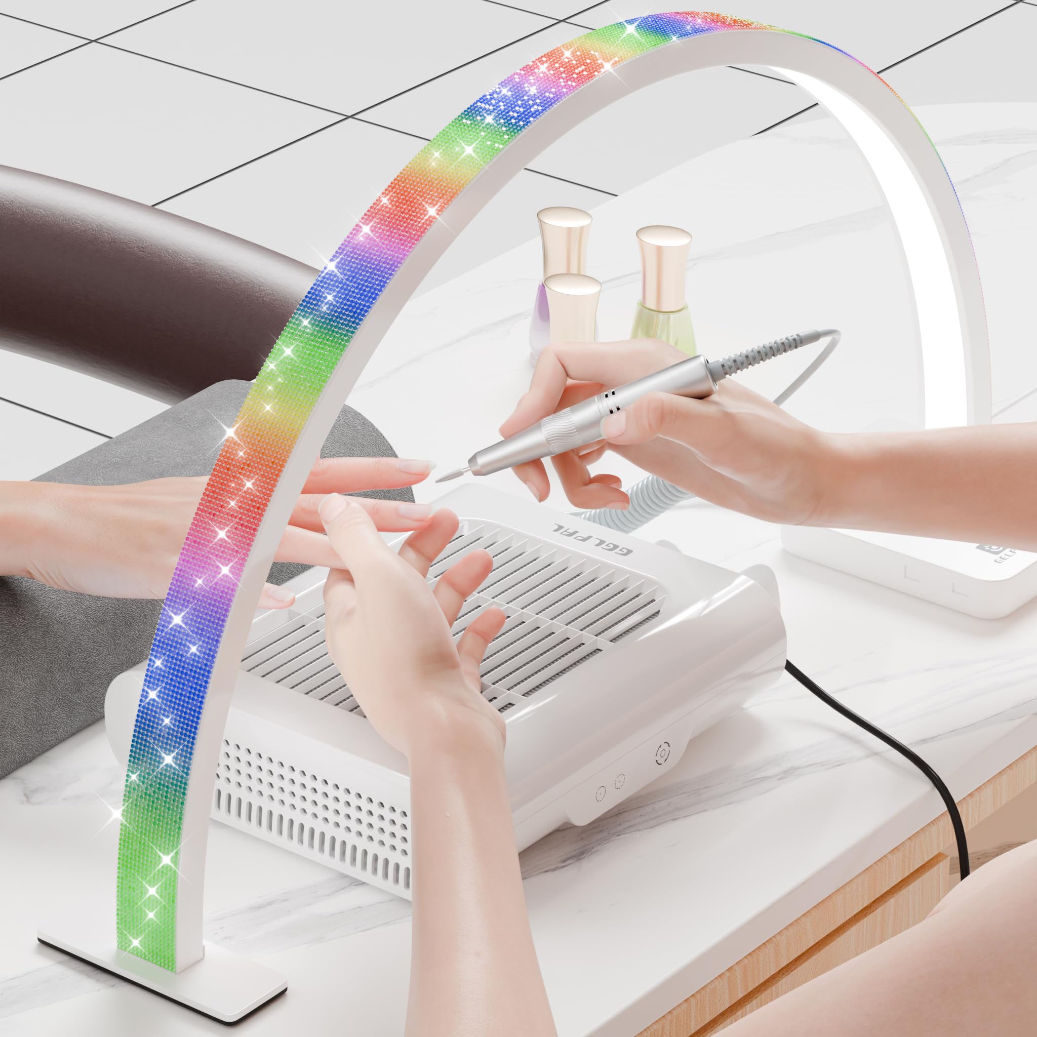 Gelpal Half Moon Light For Nail Desk, 22'' 48W Professionals Led Mascara Light, Desk Lamp For Lash Eyelash Extension, Makeup Lam