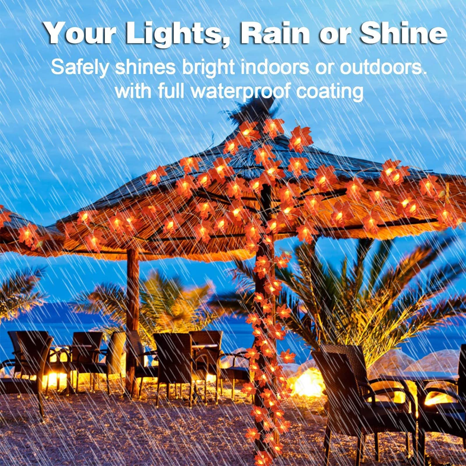 Turnmeon 6 Pack Thanksgiving Decorations Enlarged Maples Leafed Fall Decorations For Home Fall Lights Thick Leafs Garlands, Total 60Ft 120Led Battery Operated Waterproof Halloween Decor Indoor Outdoor