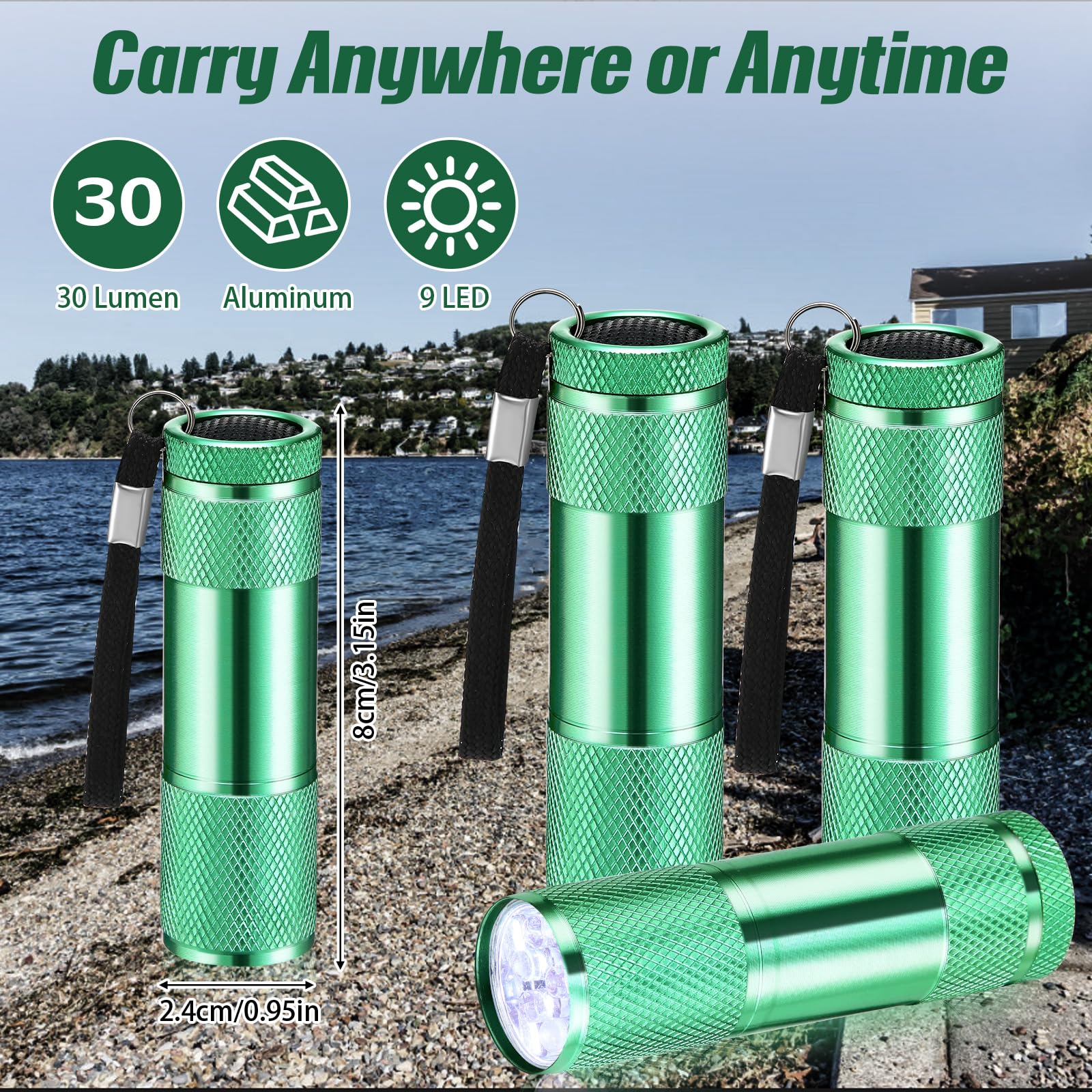 VIHOSE Mini Flashlights Bulk, 20 Pcs, Bright Aluminum LED, Small Handheld, Green, Perfect for Night Reading, Camping, Emergency