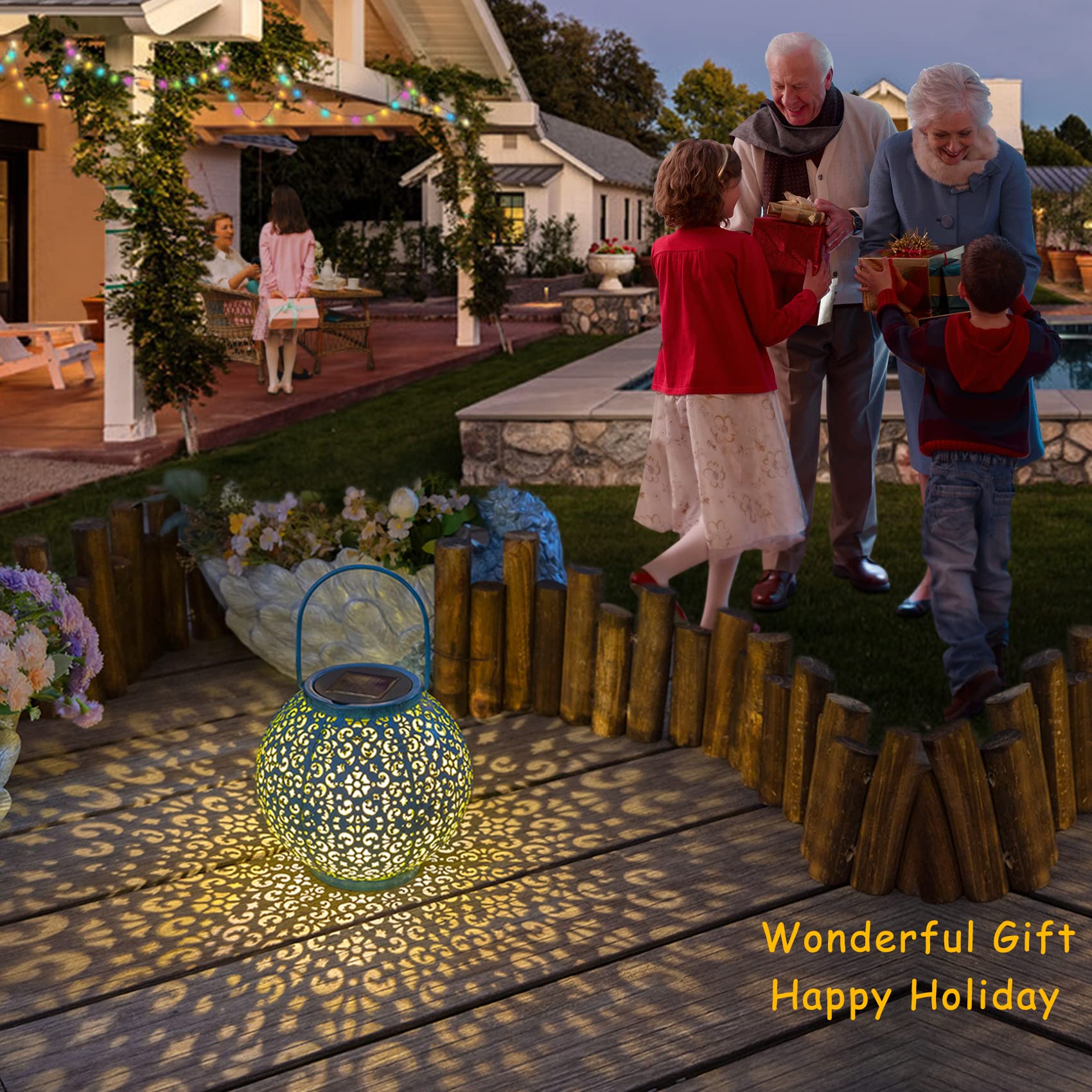 Go2garden Outdoor Solar Lanterns, Waterproof Teal Blue, Large 1 Pack, Garden Yard Decor Lights for Patio, Party, Birthday Gifts