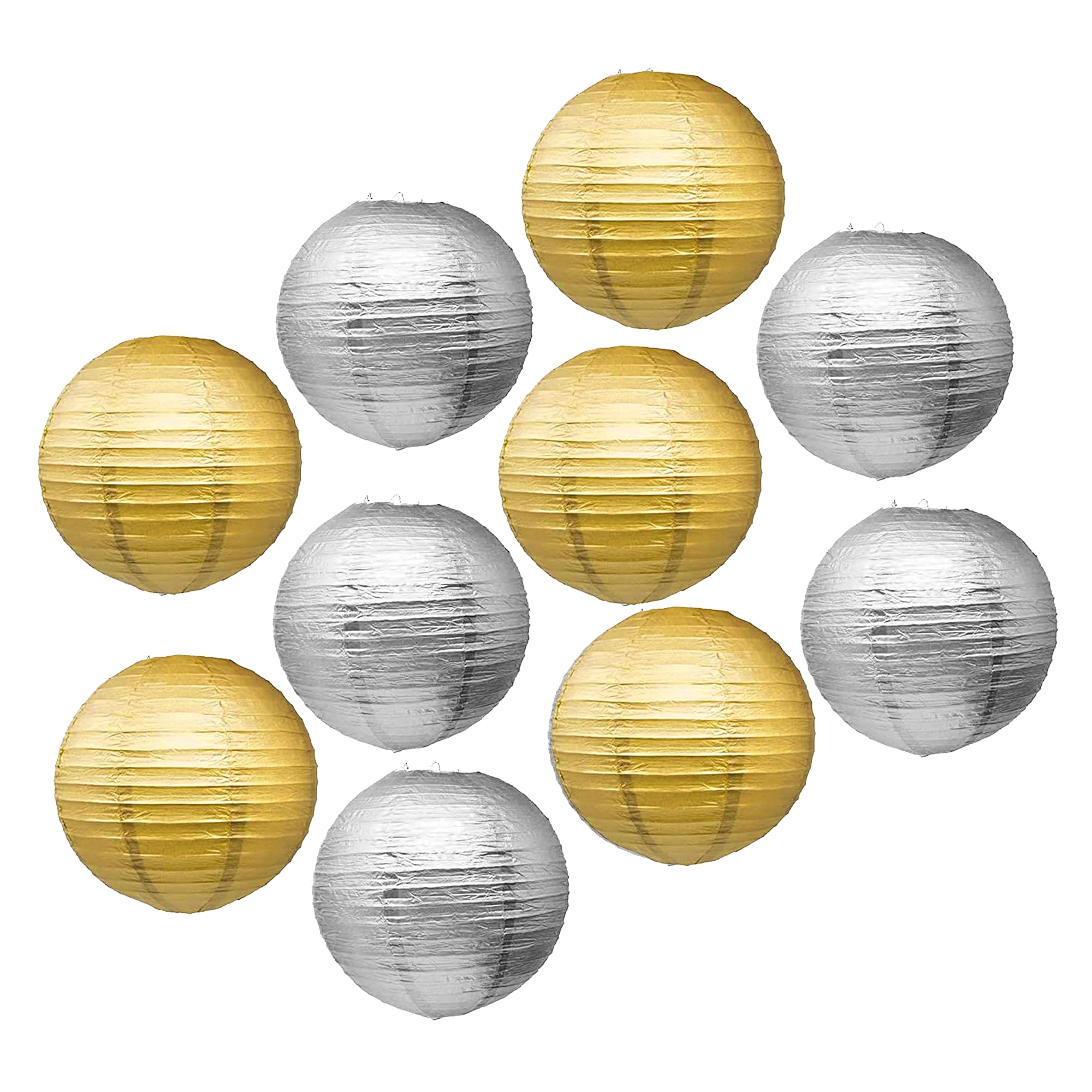 Mudra Crafts Silver Gold Paper Lanterns Wedding Party Decorations - 12 in 10 Round Japanese Chinese Lanterns Decorative Hanging 