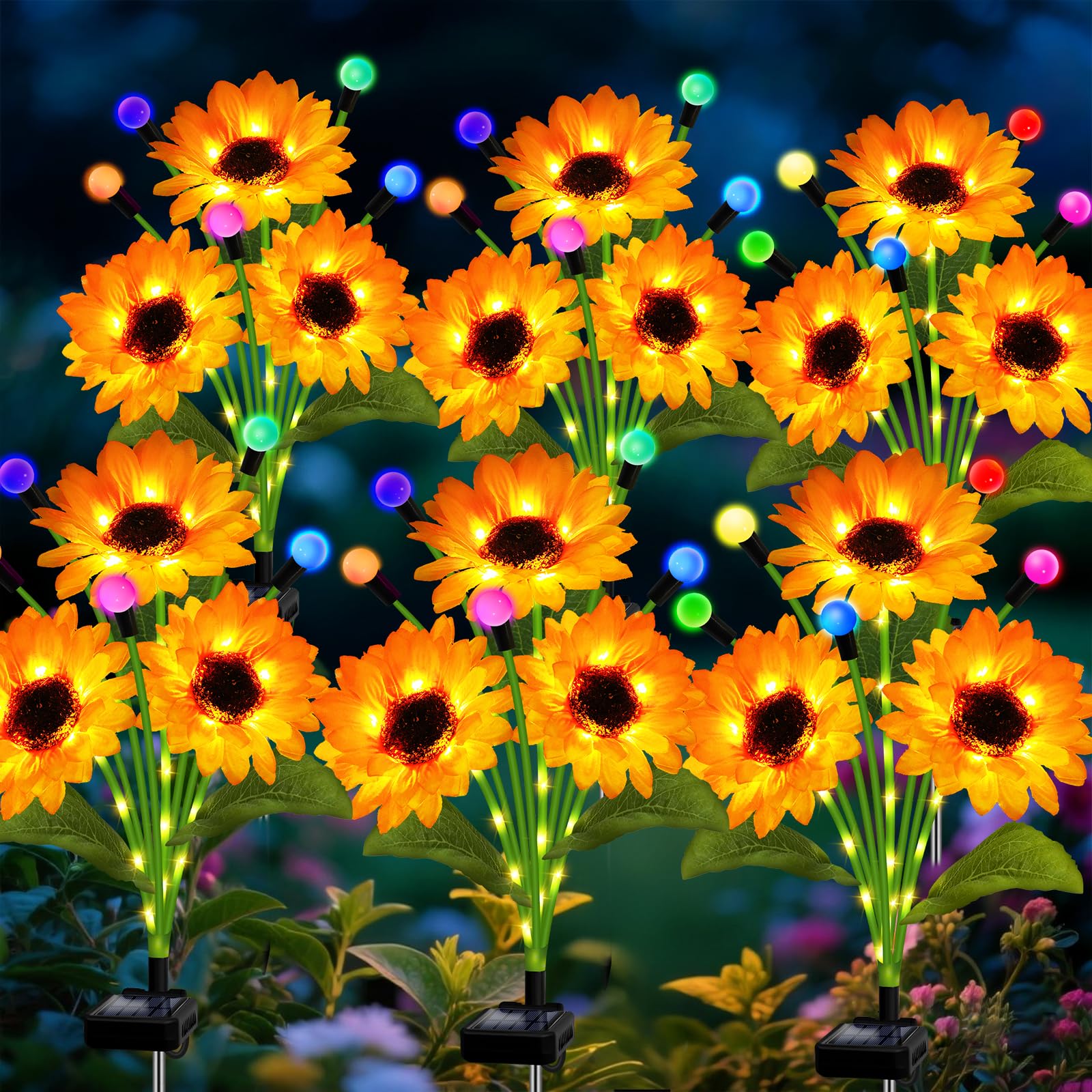 Solar Garden Lights-6 Pack Solar Sunflowers with Multicolor Changing Swaying Firefly Lights, Birthday for Mom Women,Waterproof F