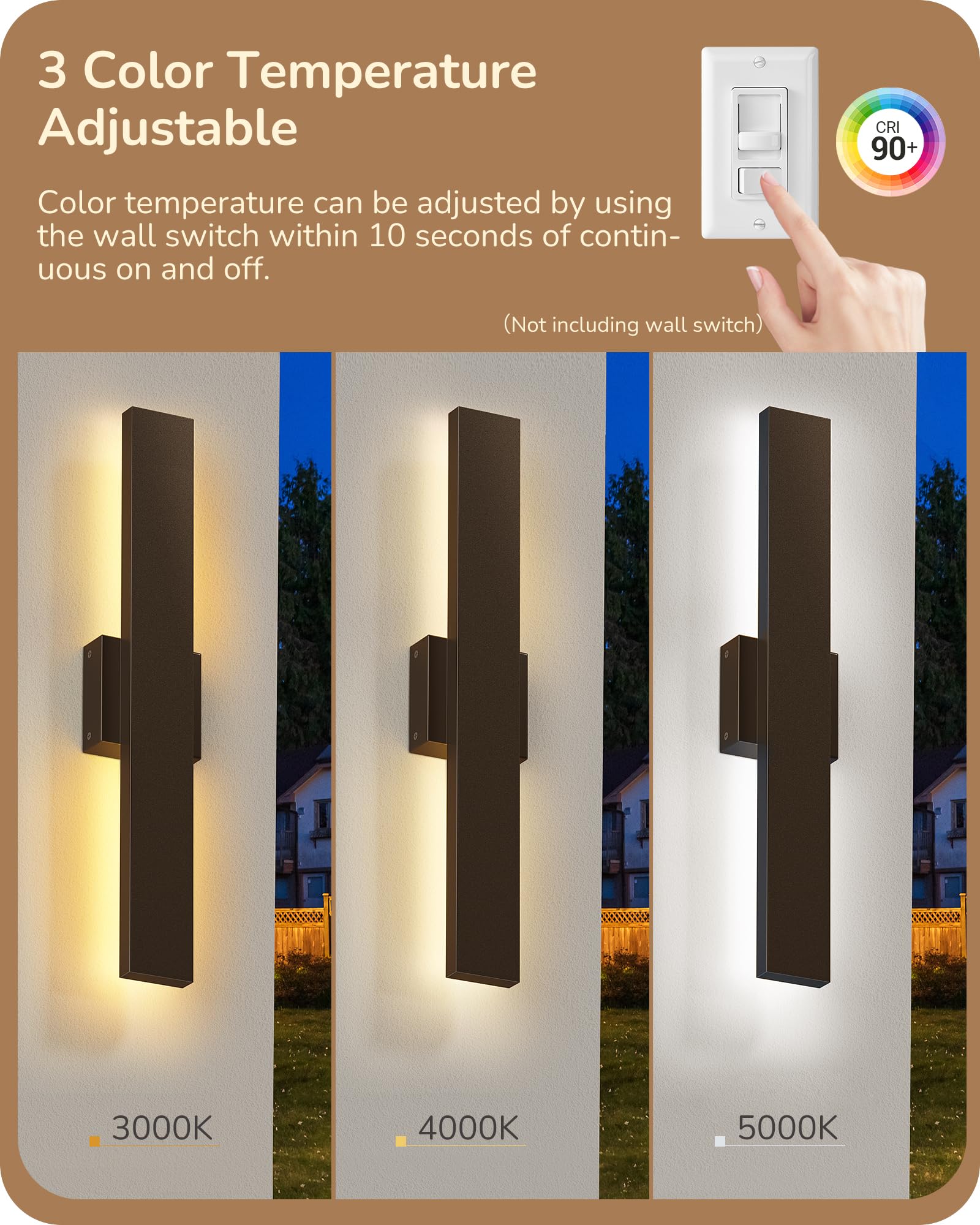 Edishine 2 Pack Led Outdoor Wall Lights Dimmable, 15.7 '' Rectangular Modern Exterior Wall Light, 3Cct, Iron & Pc, Ip65 Waterpro