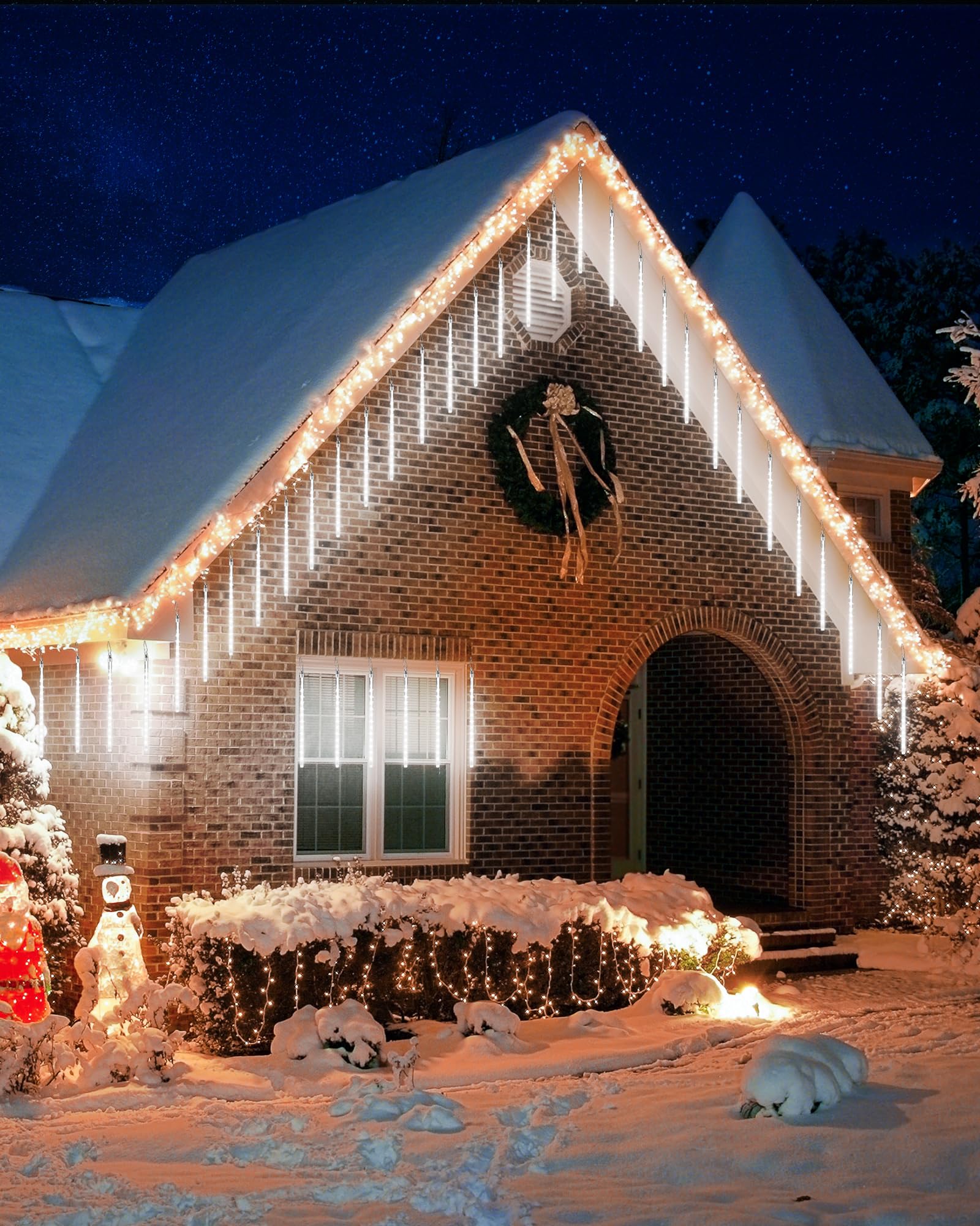 Ibaycon 20 Tubes 480 Led Meteor Shower Rain Lights, 11.8 Inches Cascading Icicle Lights Waterproof Outdoor, Connectable Falling