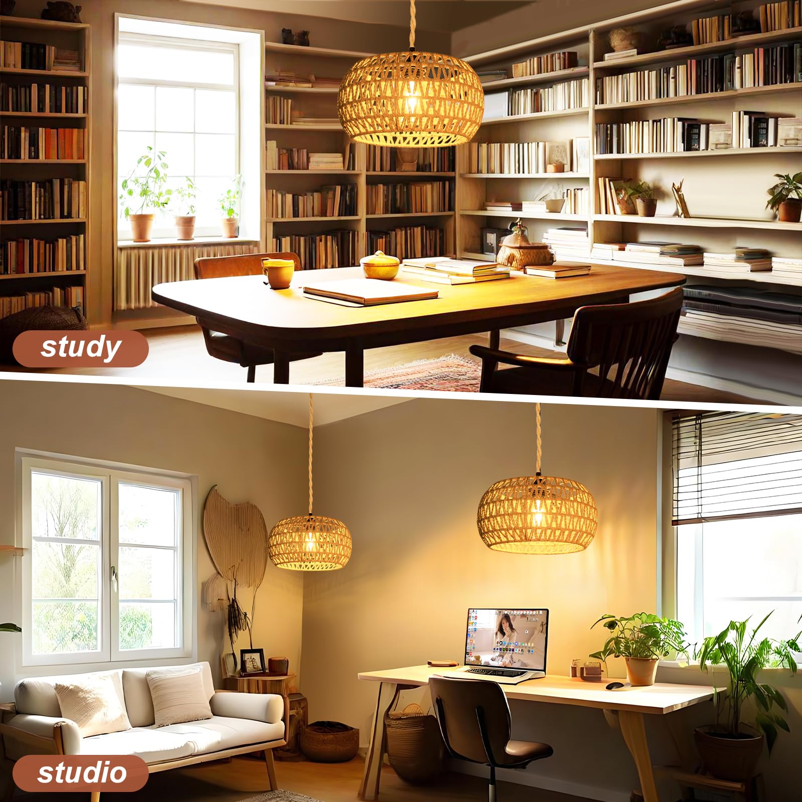 Eqquorva Plug In Pendant Light,Rattan Hanging Lights With Plug In Cord,Handmade Hanging Lamp Plug In,Rattan Light Fixtures Ceiling Hanging For Living Room Bedroom