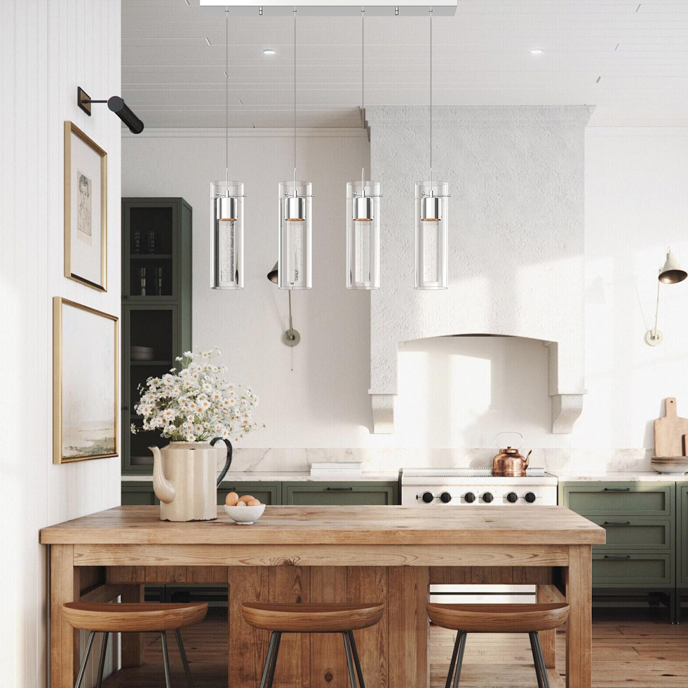 Tawson 4-Light Chandelier Pendant Ceiling Light, Integrated LED, Glass, Silver, Model 12720