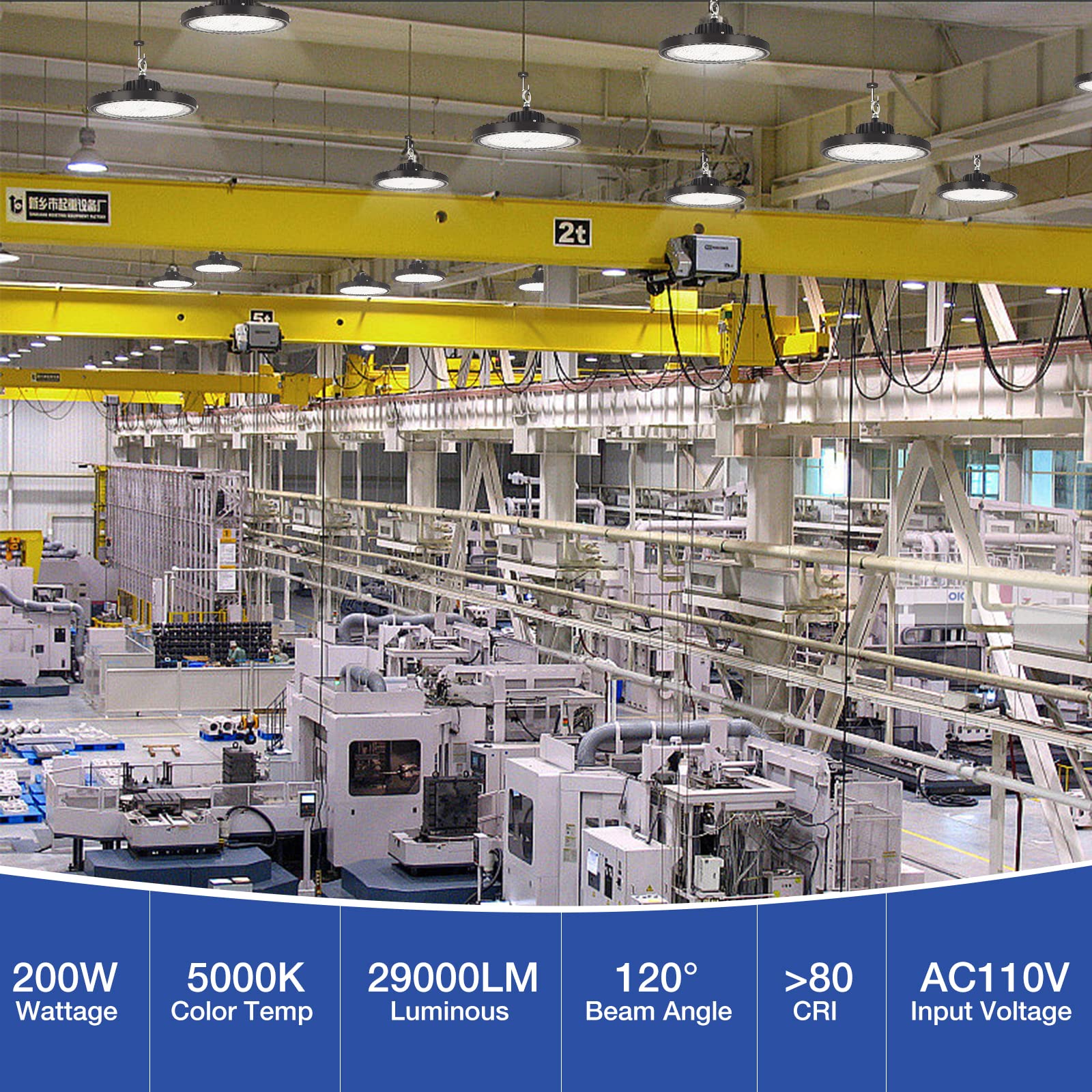 Evbforu 4 Pack Ufo Led High Bay Light, 200W Led High Bay Light, 5000K Led Shop Light With 29,000Lm,Us Plug, Ip66 Commercial Warehouse Area Light For Wet Location Area, Workshop, Garage