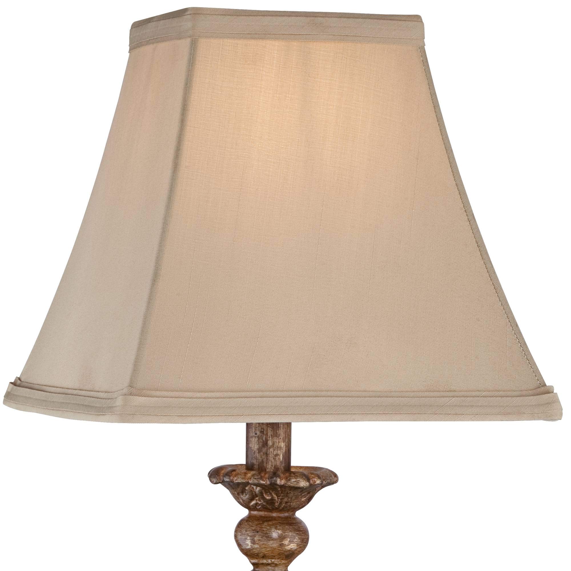 Regency Hill Accent Table Lamp, 18" High, Rustic Cottage Style, Antique Distressed Light Bronze, Brown Square Shade, Model 4T399