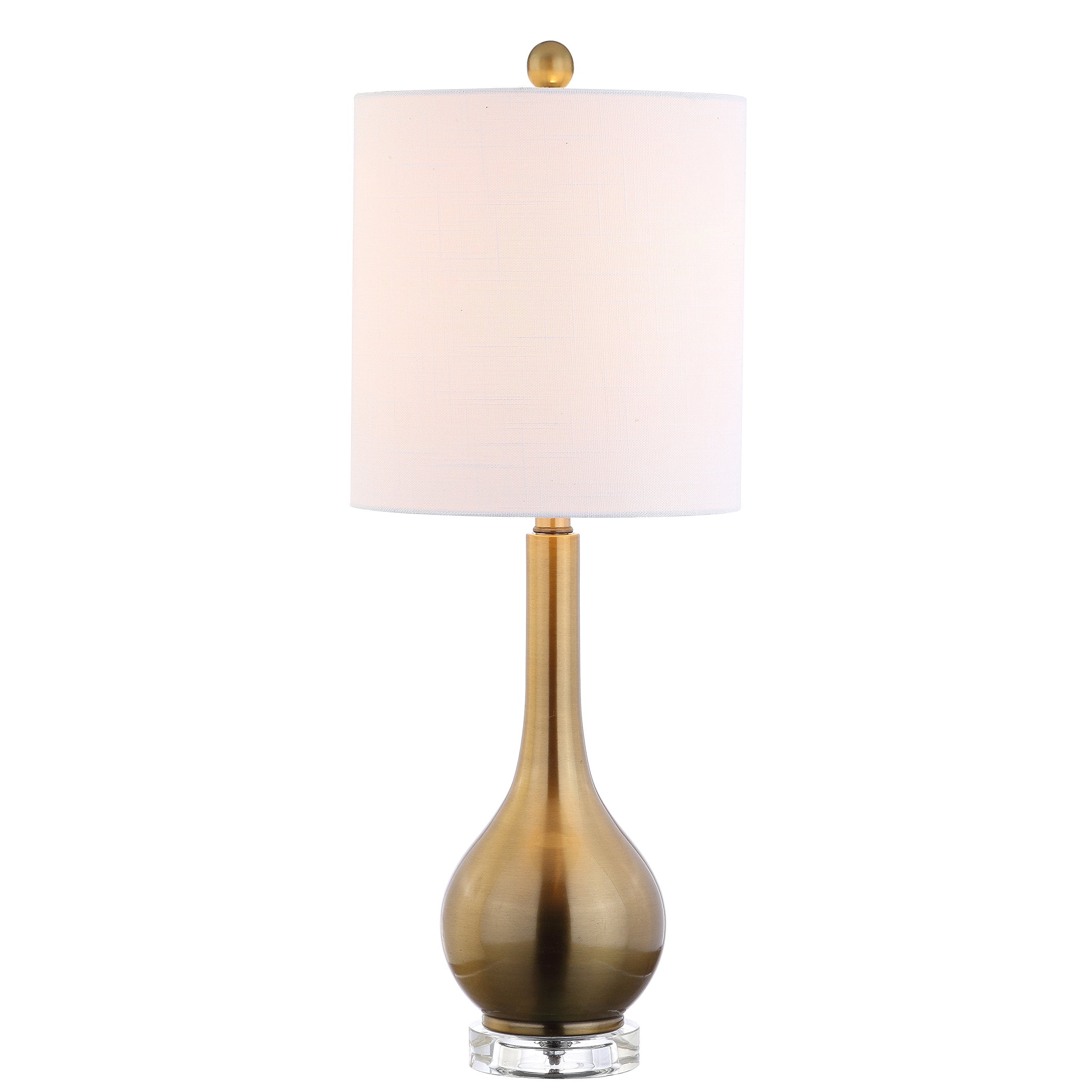 JONATHAN Y JYL5010A 25 Modern Teardrop Table Lamp with Crystal Base  Brass Gold Bedside Nightstand Lamp with White Linen Drum Shade for Living Room  Bedroom  Office  LED Bulb Included