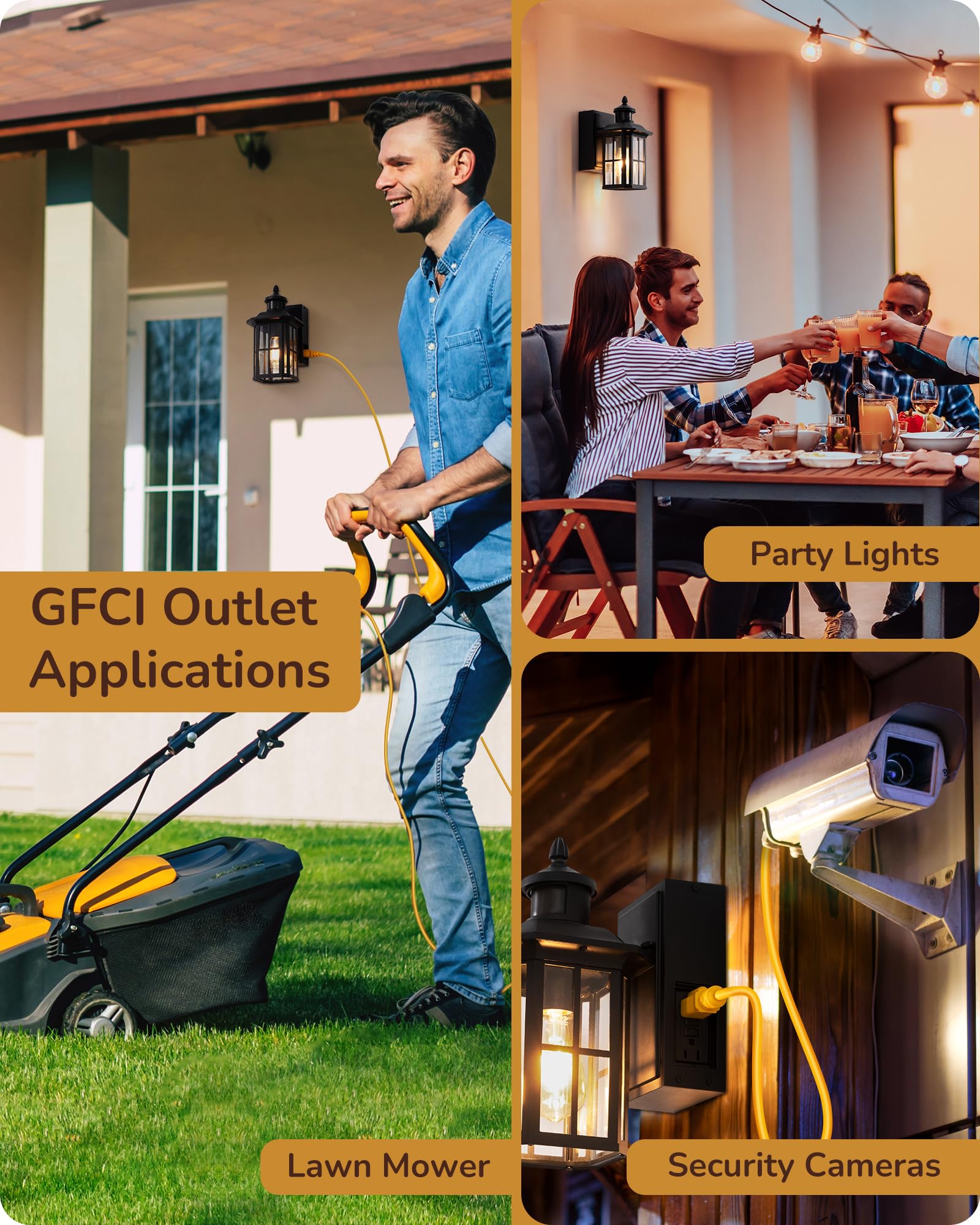 Edishine Motion Sensor Outdoor Wall Light With Gfci Outlet, Waterproof Black Sconce