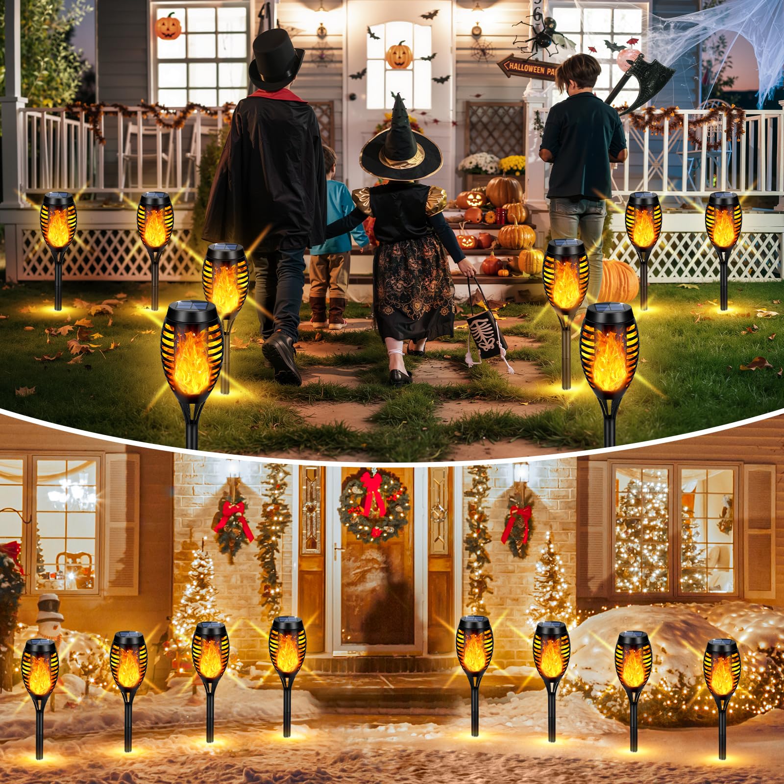 AOUNQ Solar Torch Lights, Waterproof Flickering Flame, 16 Pack, Yellow, well-made ABS, Model AO-USA 03-16Y