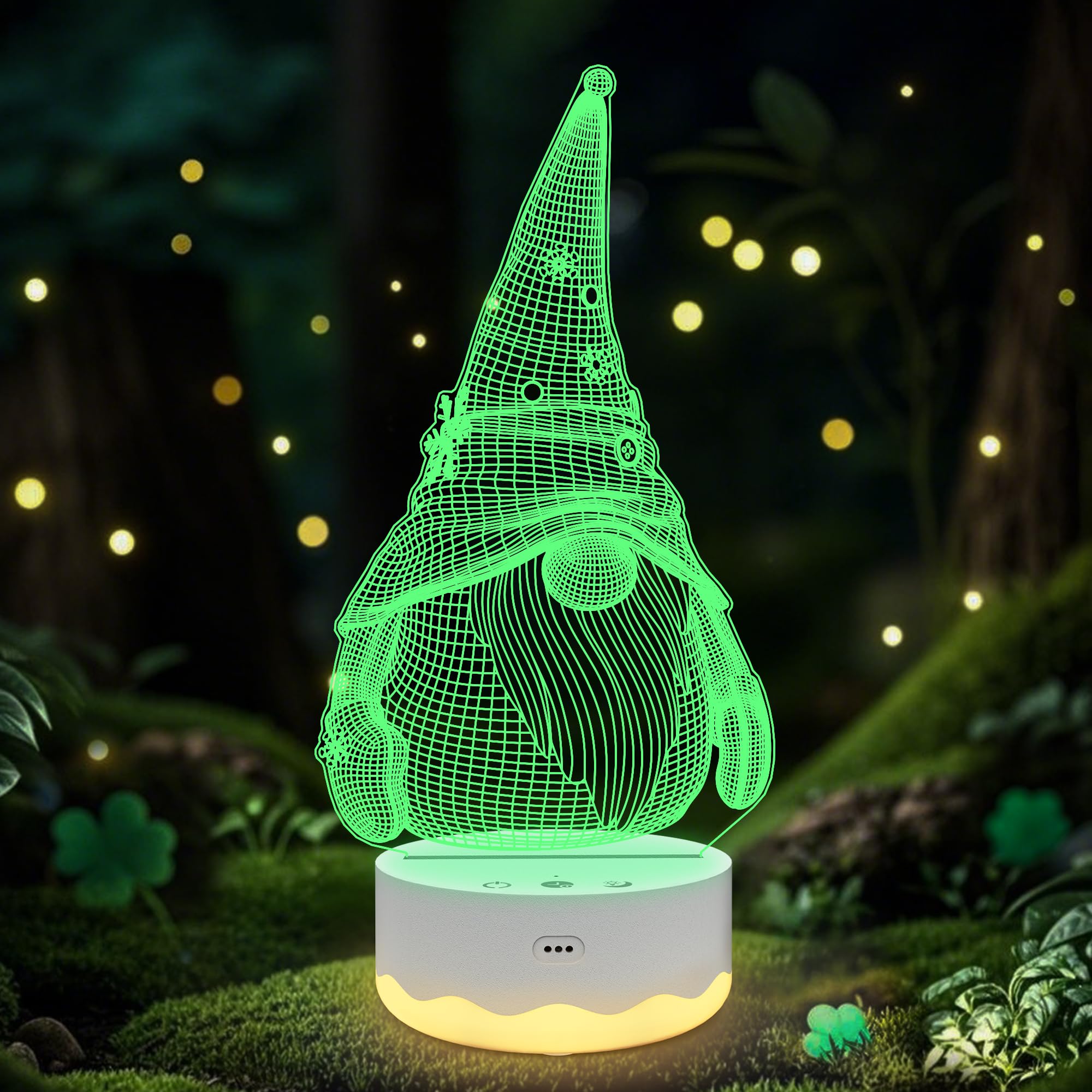 Ammonite Gnome Gifts, Gnome Night Light 3D Optical USB LED Lamp with Remote Touch 16 Color Flashing Changing Timer St Patricks D