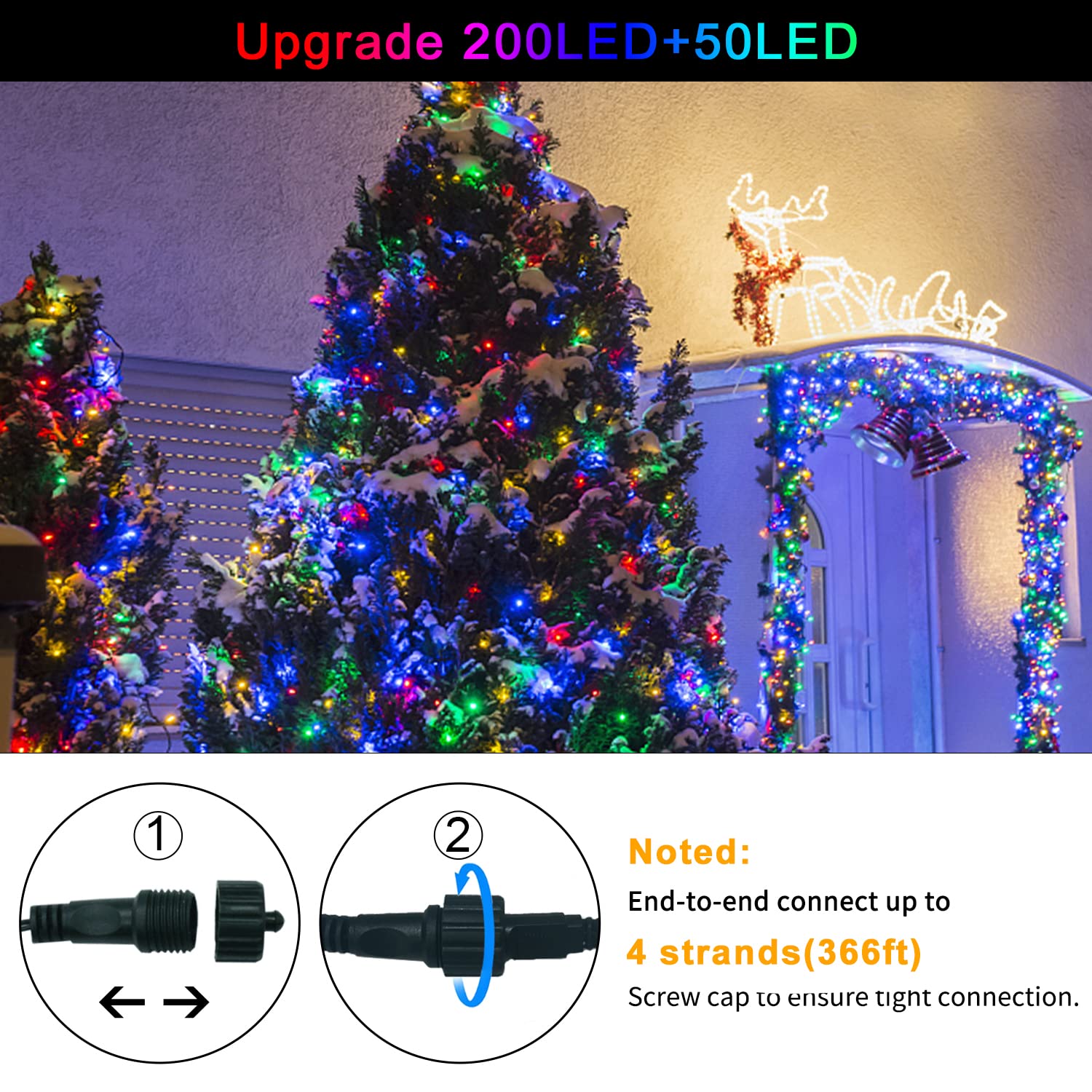 Jmexsuss 250 Led White And Multicolor Christmas String Lights Indoor Outdoor Waterproof For Garden Patio Party Halloween Christm