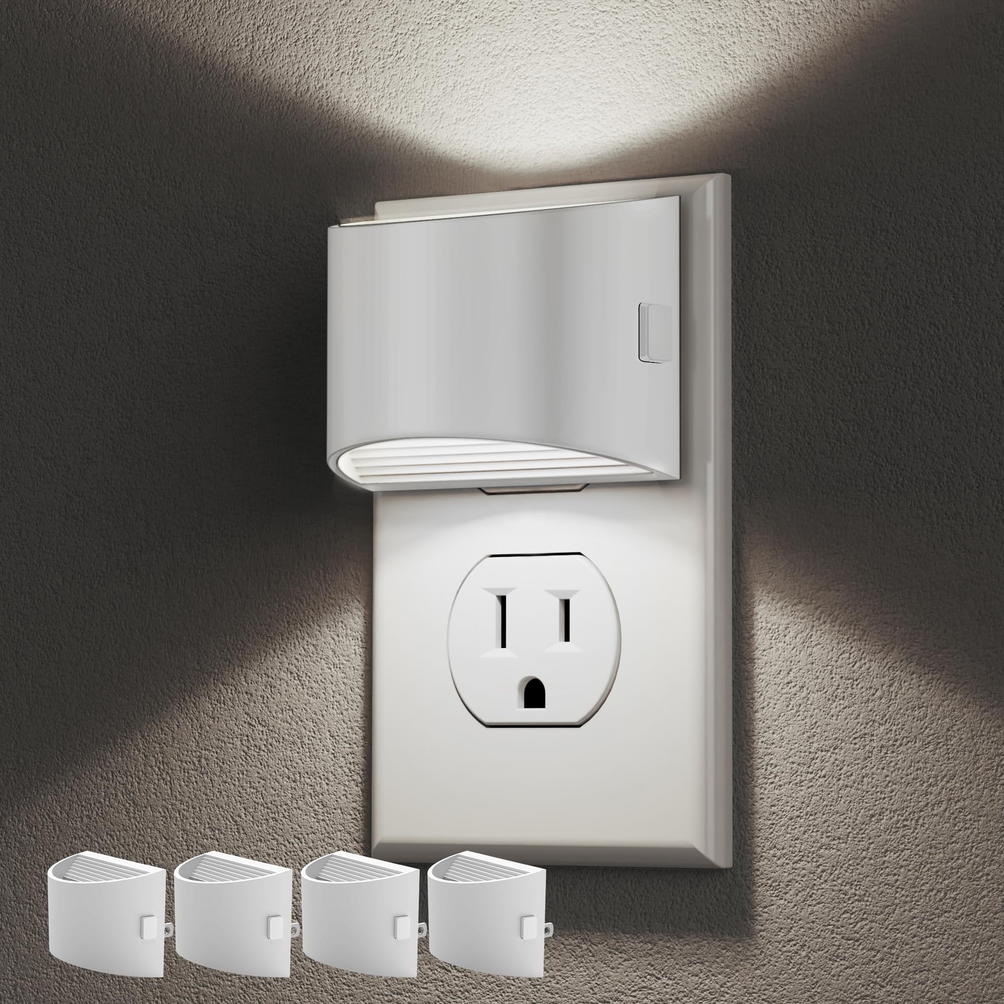 DORESshop LED Night Light[4 Pack]  Night Lights Plug into Wall  3 Level Brightness Adjustable Plug in Night Light  Dusk to Dawn Sensor Nightlights for For Mature Userss Bedroom Bathroom Hallway 5000K White Cover