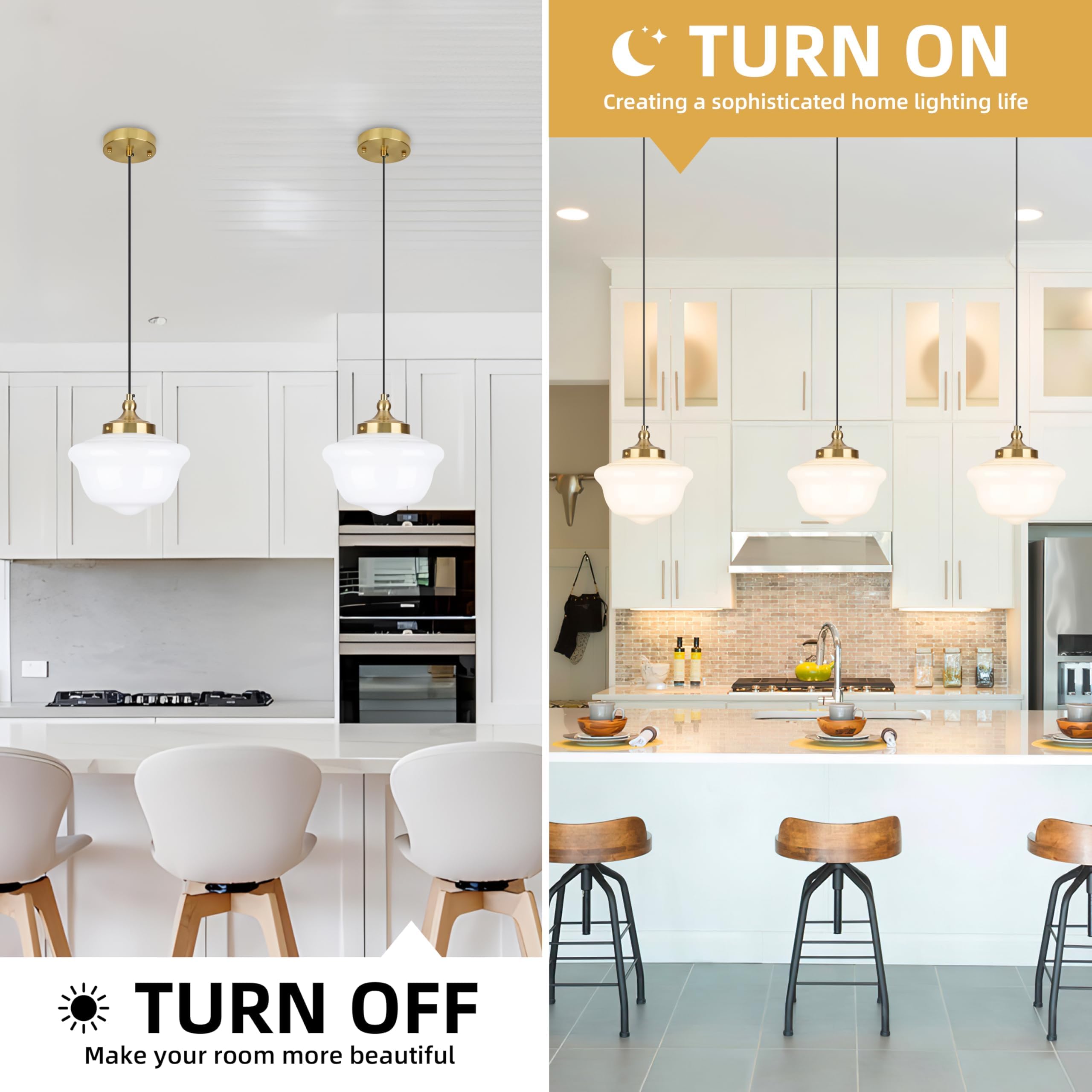 Bagood 10'' Milk Glass Pendant Light Gold Schoolhouse Light Fixture Schoolhouse Pendant Light Milk Glass Light Fixture Mid Centu