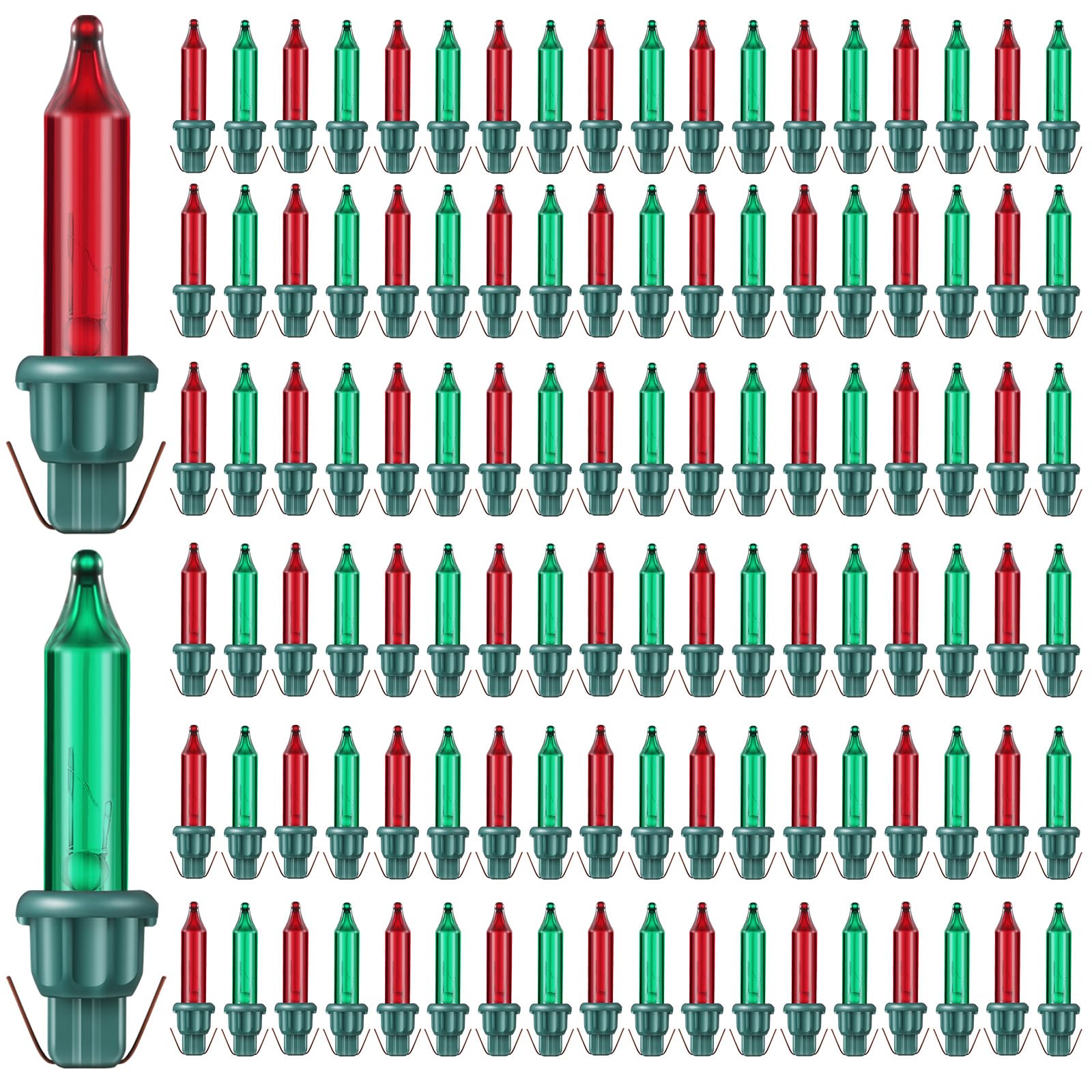 Mudder Mini Light Bulbs - 2.5V Incandescent Glass String Lights, 100 Pcs, Red & Green, Indoor/Outdoor Xmas Decoration