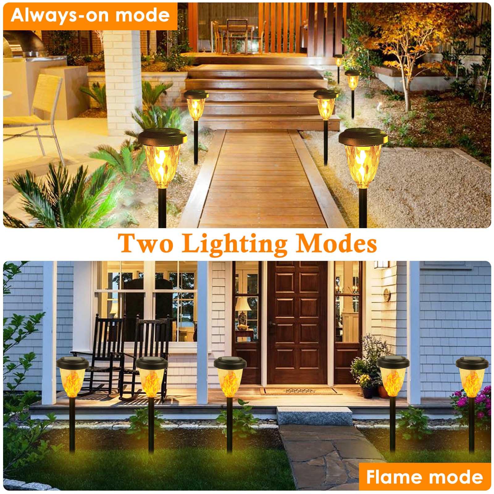6Pk 2 Modes(Steady On/Flickering ) Solar Lights Outdoor Pathway , Solar Garden Lights, Auto On/Off Torch Lights With Flickering